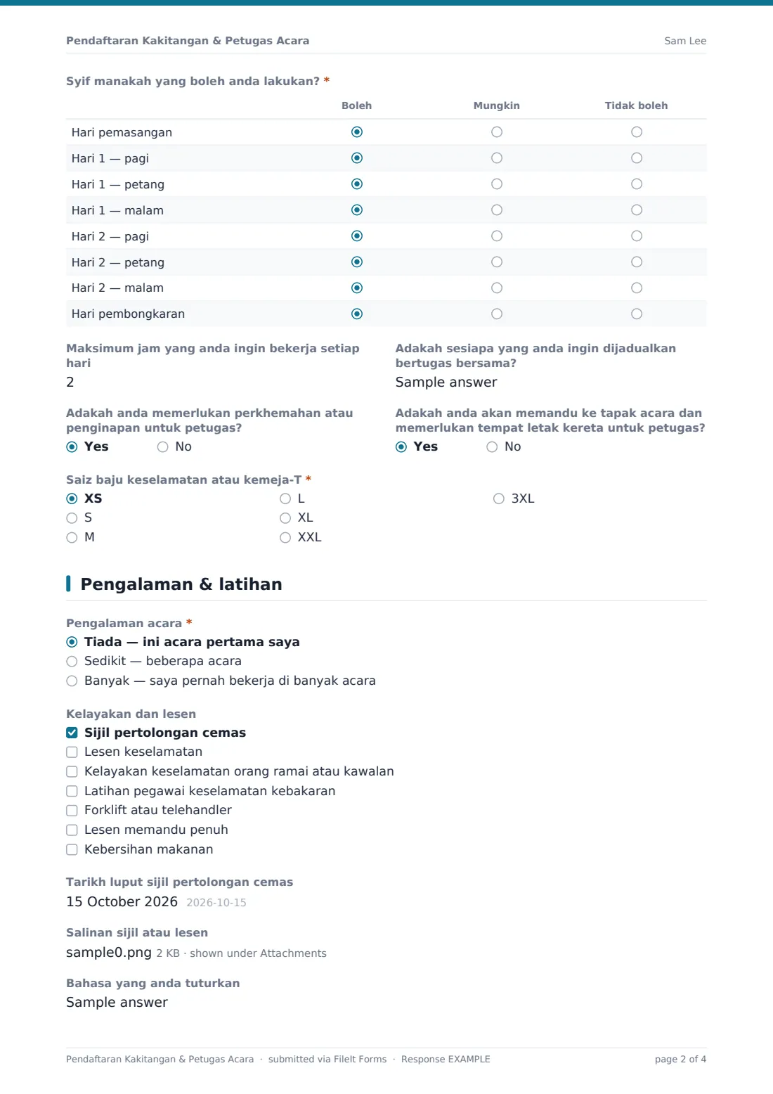 Pendaftaran Kakitangan & Petugas Acara — PDF respons contoh, halaman 2 daripada 4
