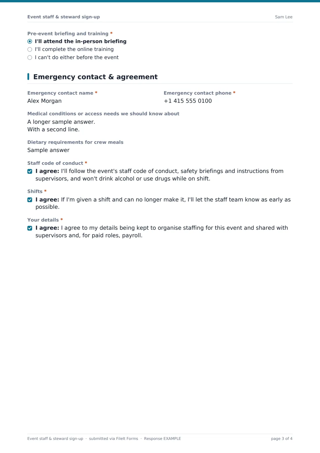Event staff & steward sign-up — example response PDF, page 3 of 4
