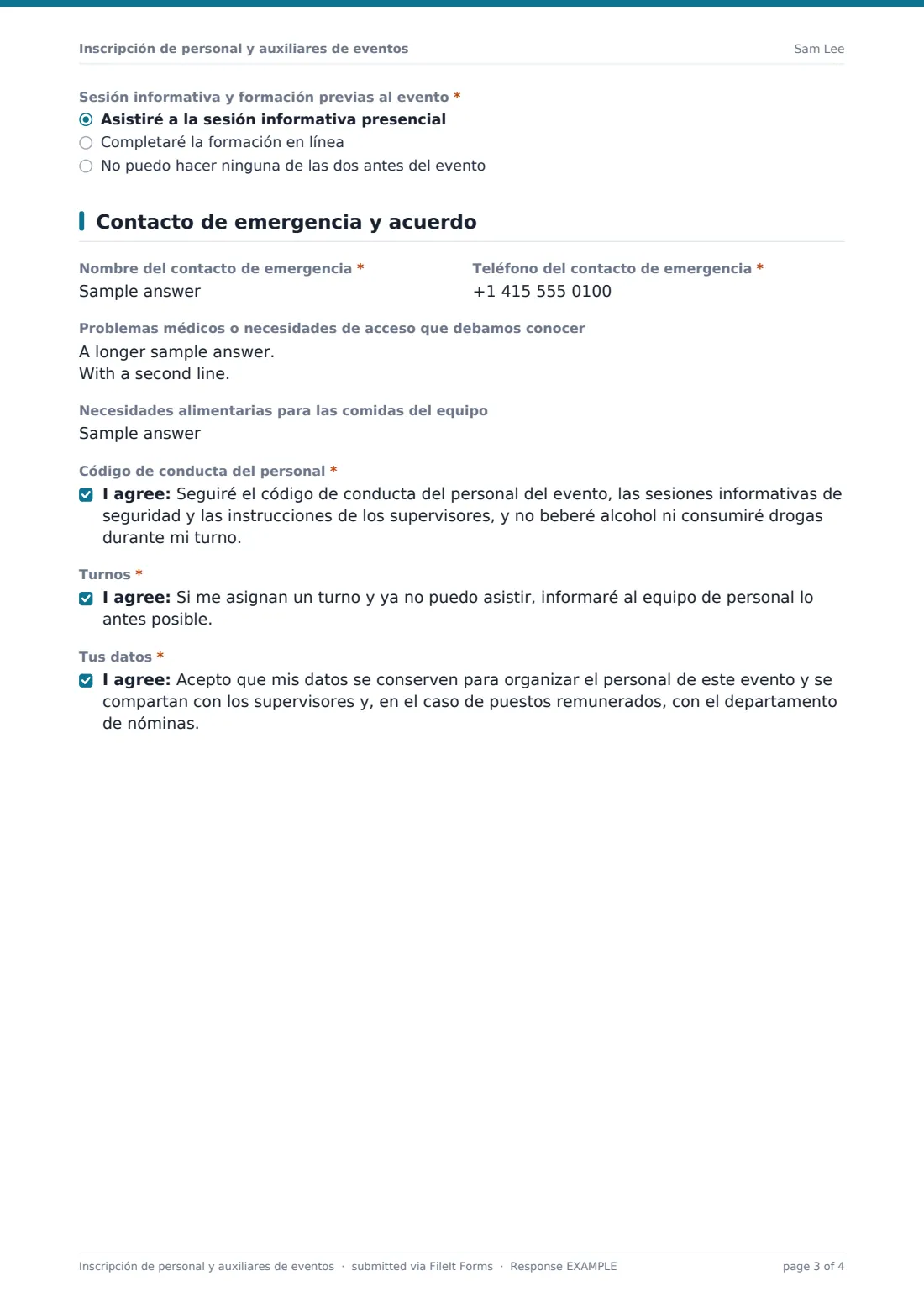 Inscripción de personal y auxiliares de eventos — PDF de respuesta de ejemplo, página 3 de 4