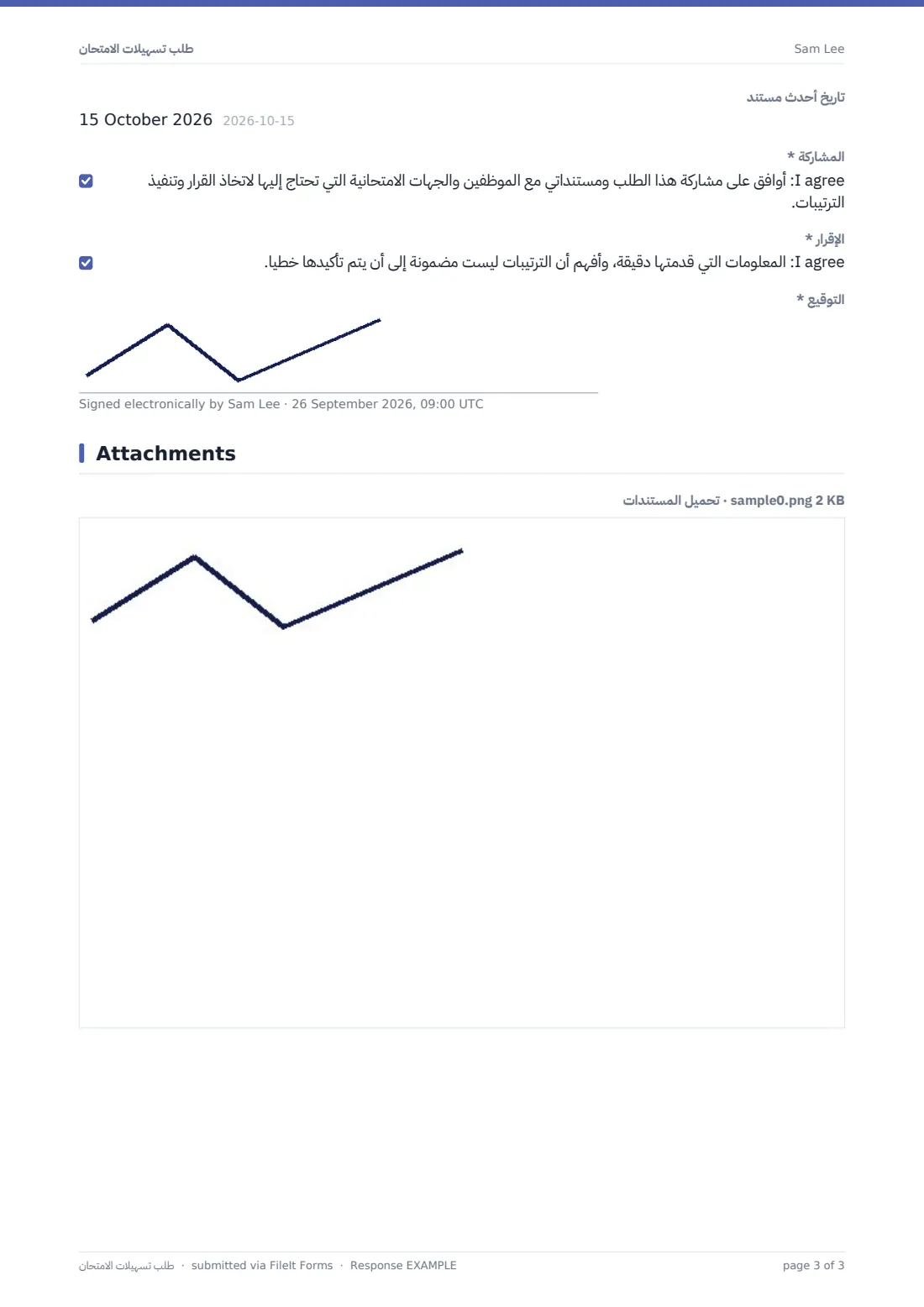 طلب تسهيلات الامتحان — ملف PDF لرد نموذجي، الصفحة 3 من 3
