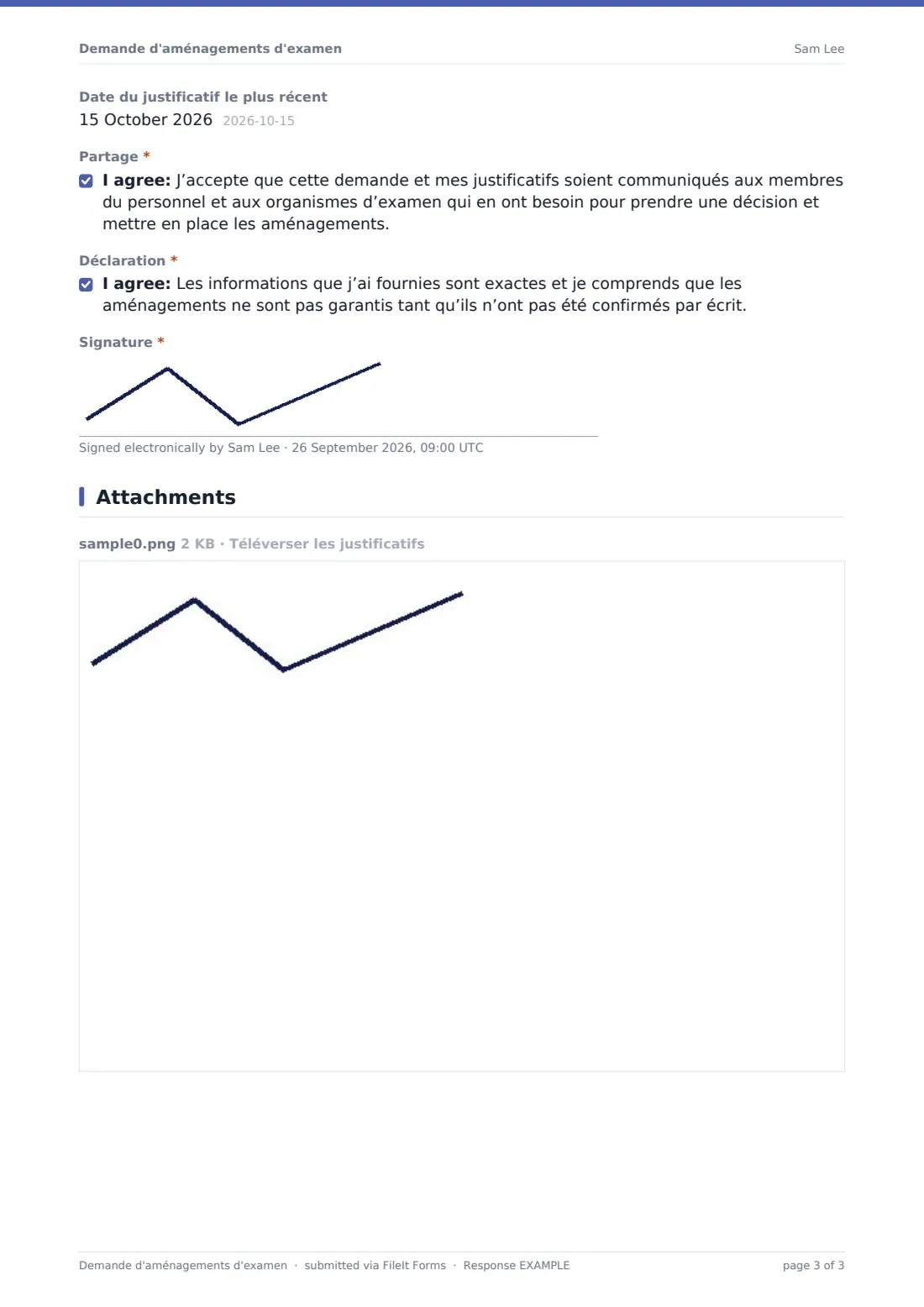 Demande d'aménagements d'examen — exemple de réponse au format PDF, page 3 sur 3