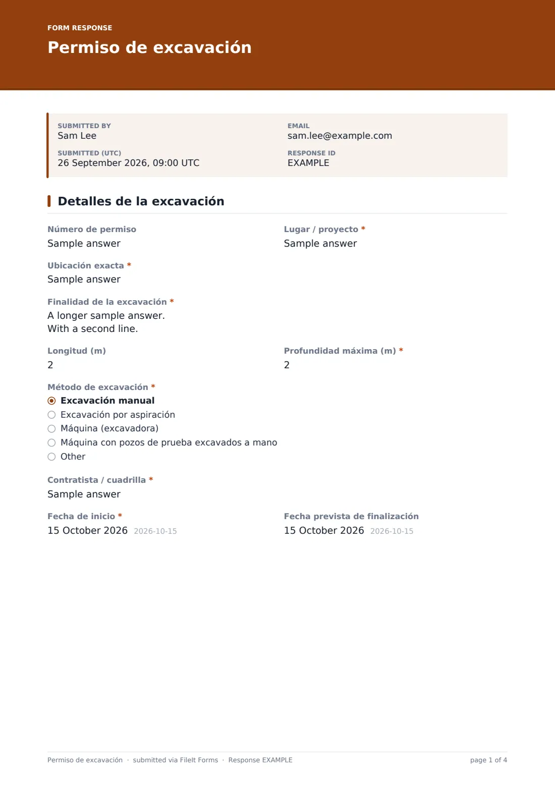 Permiso de excavación — PDF de respuesta de ejemplo, página 1 de 4