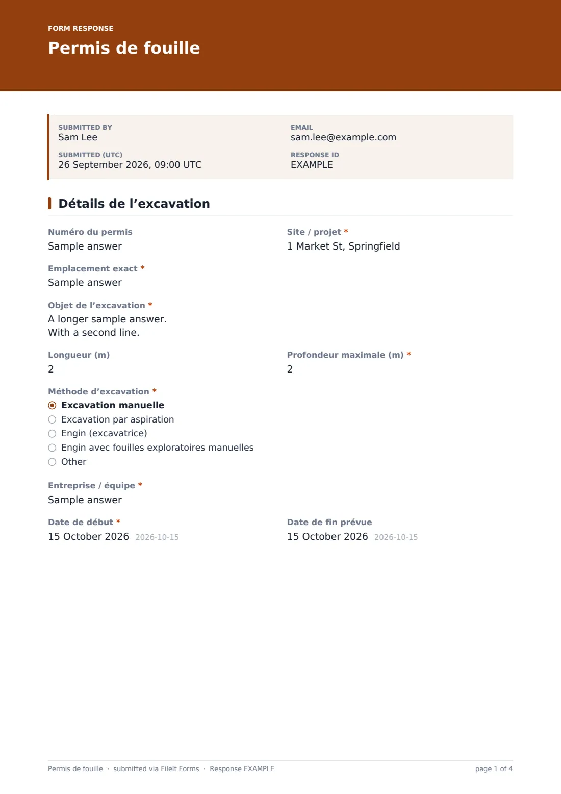 Permis de fouille — exemple de réponse au format PDF, page 1 sur 4