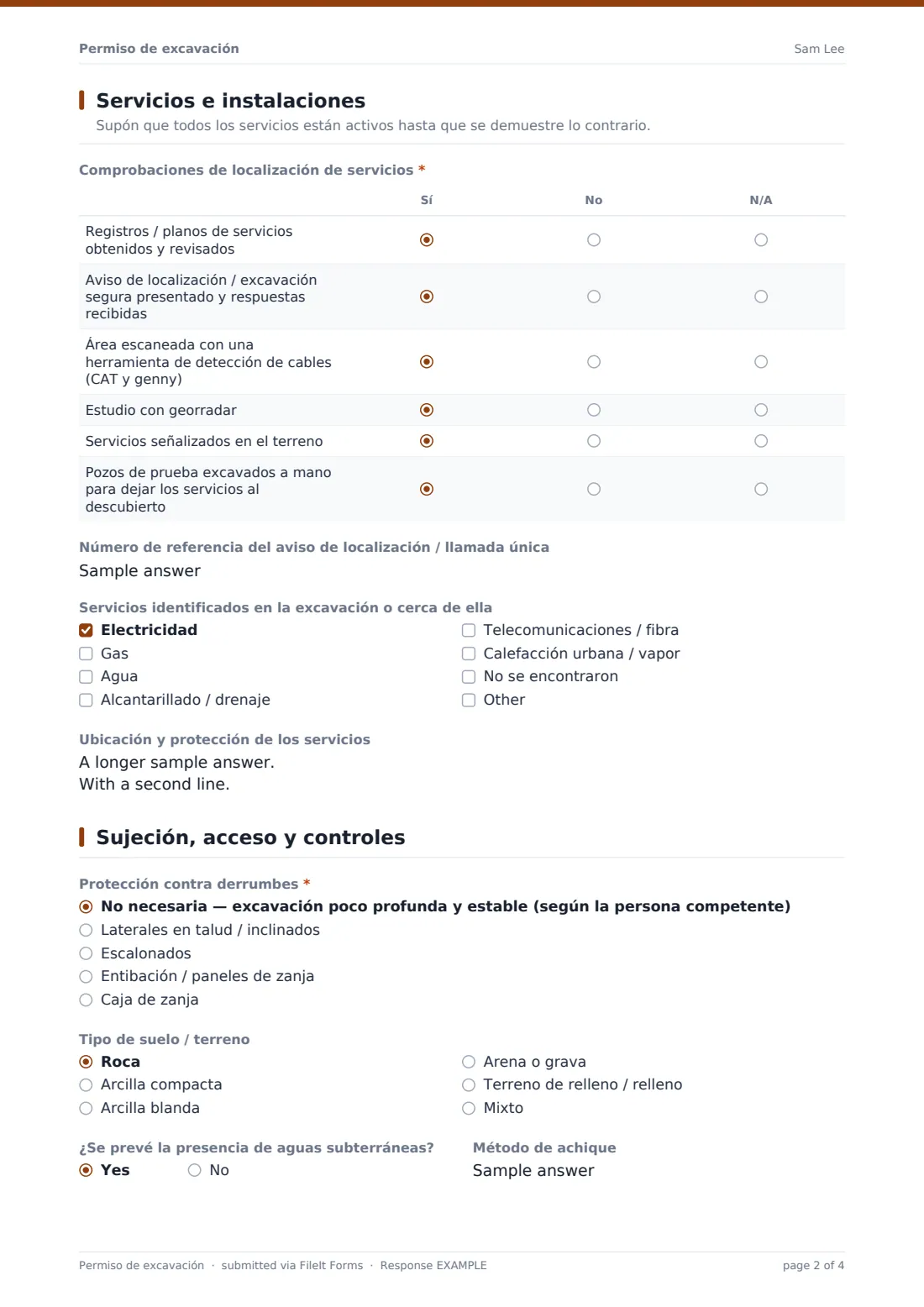 Permiso de excavación — PDF de respuesta de ejemplo, página 2 de 4
