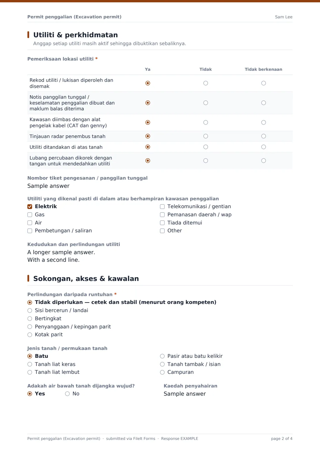 Permit penggalian (Excavation permit) — PDF respons contoh, halaman 2 daripada 4