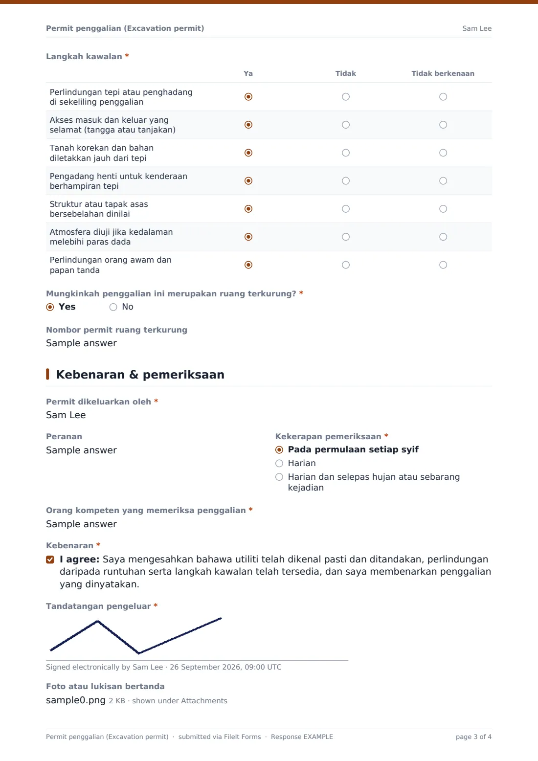 Permit penggalian (Excavation permit) — PDF respons contoh, halaman 3 daripada 4