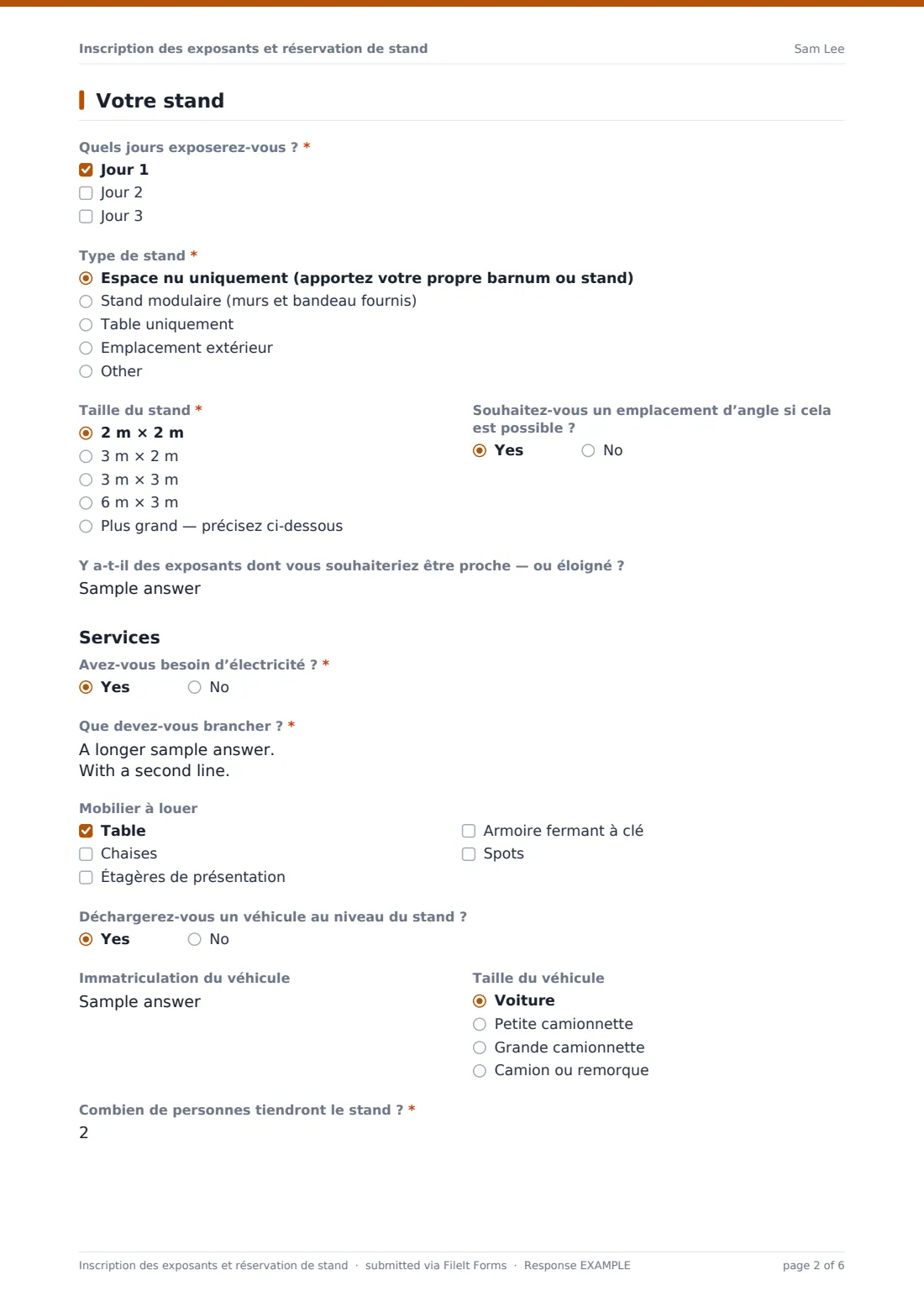 Inscription des exposants et réservation de stand — exemple de réponse au format PDF, page 2 sur 6