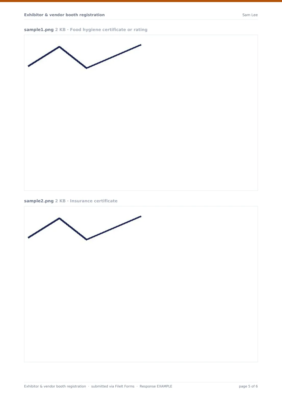 Exhibitor & vendor booth registration — example response PDF, page 5 of 6