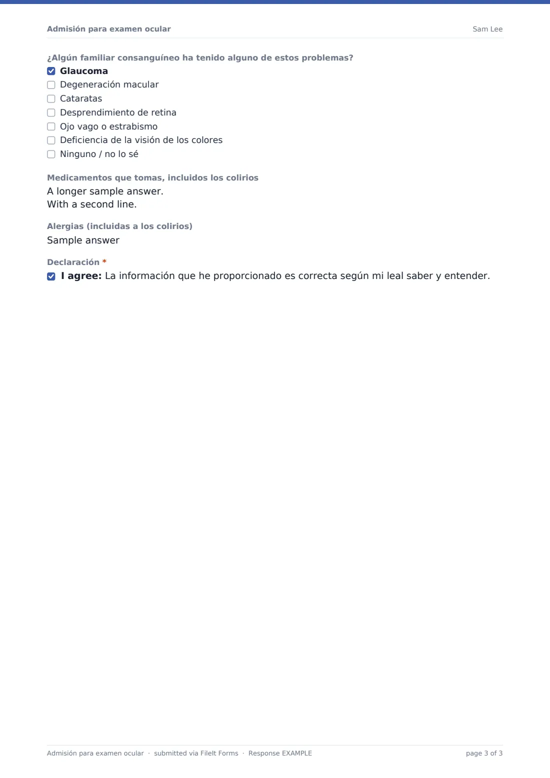 Admisión para examen ocular — PDF de respuesta de ejemplo, página 3 de 3