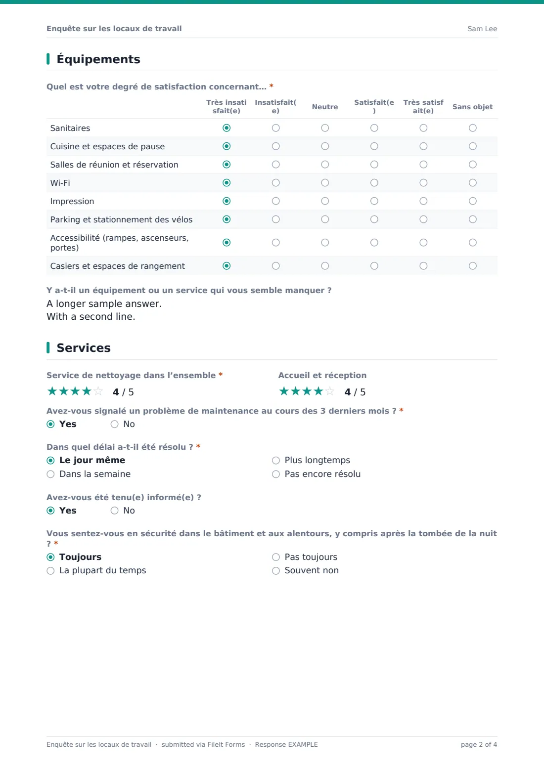 Enquête sur les locaux de travail — exemple de réponse au format PDF, page 2 sur 4