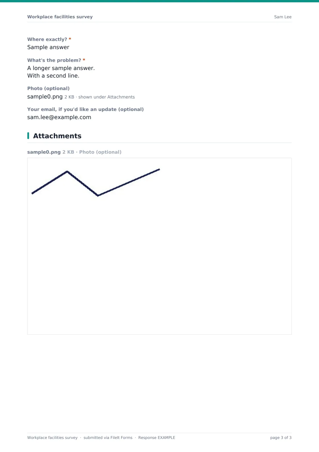 Workplace facilities survey — example response PDF, page 3 of 3