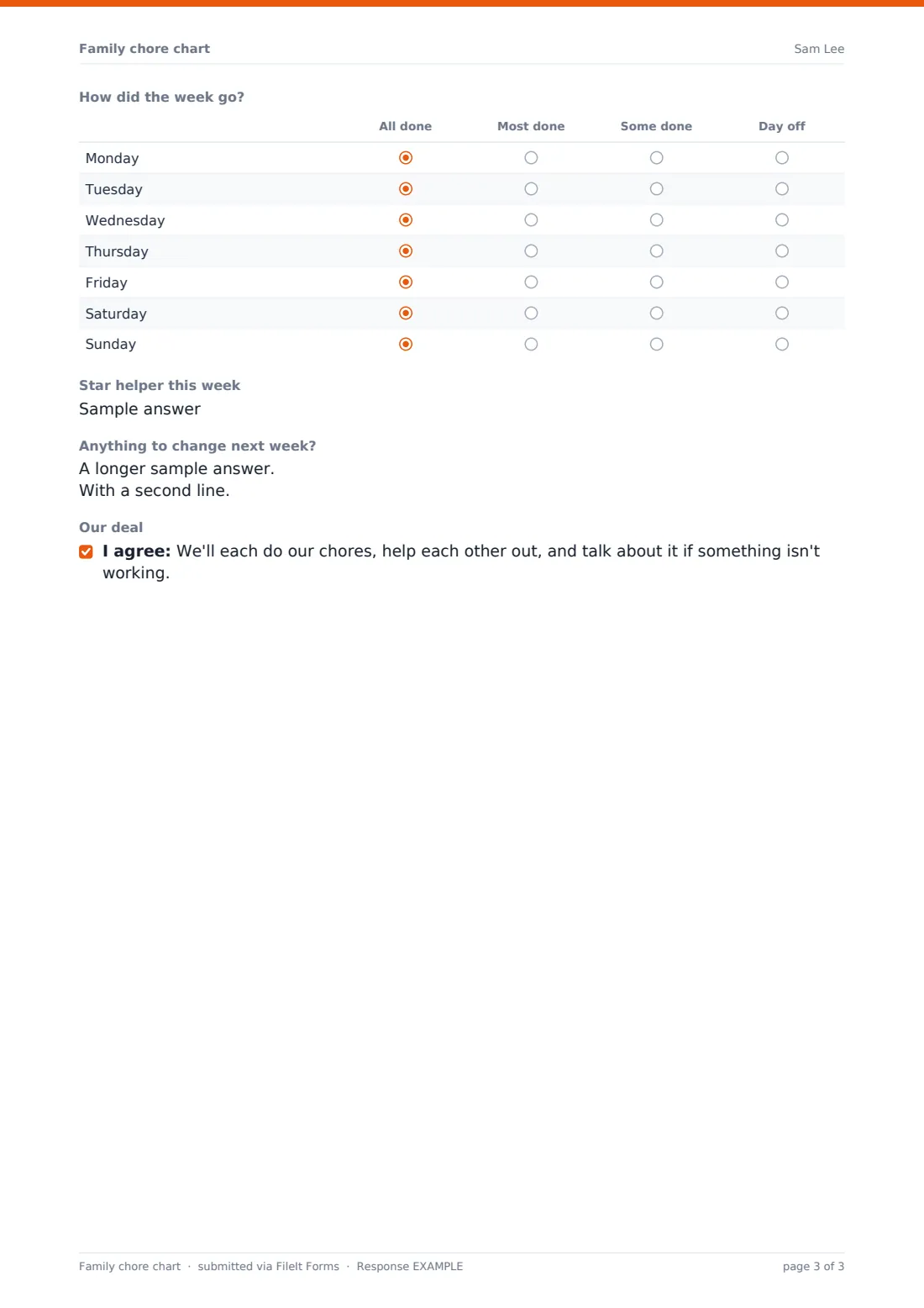 Family chore chart — example response PDF, page 3 of 3