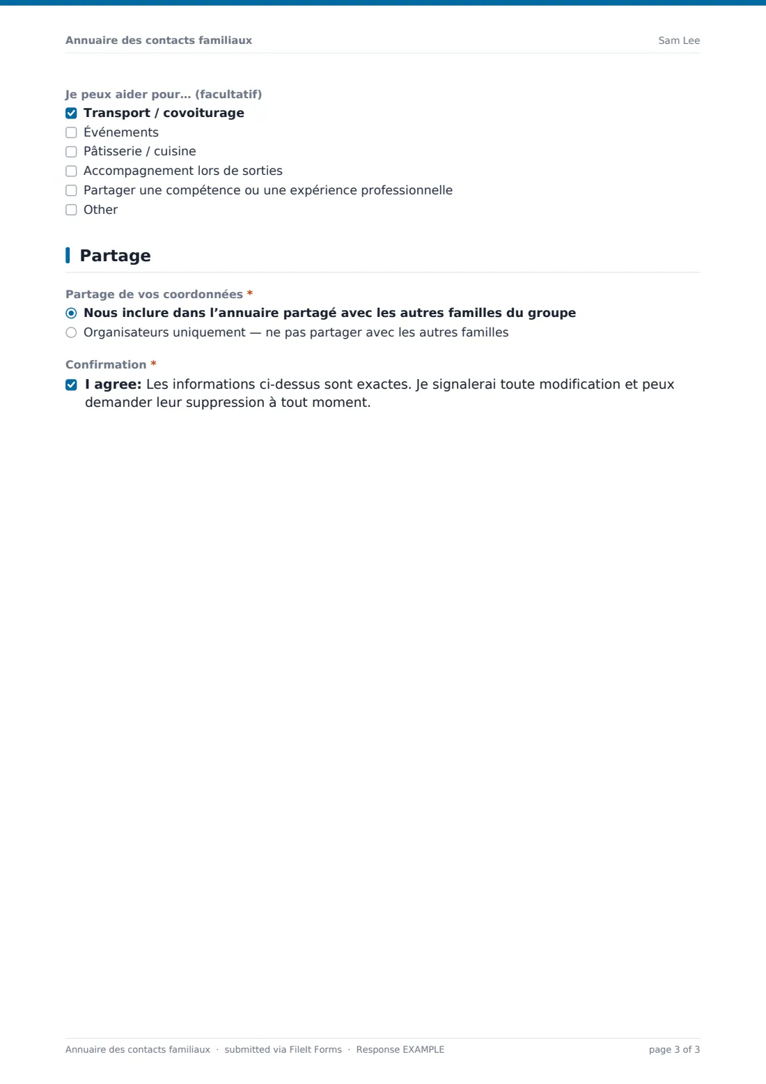 Annuaire des contacts familiaux — exemple de réponse au format PDF, page 3 sur 3