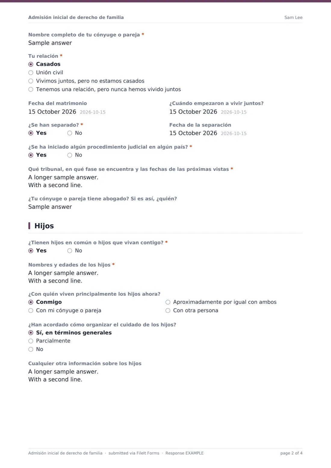 Admisión inicial de derecho de familia — PDF de respuesta de ejemplo, página 2 de 4