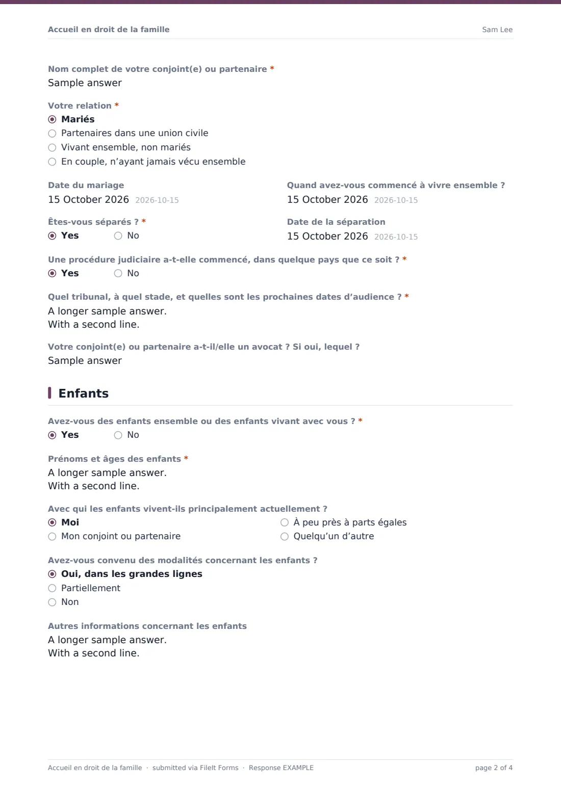 Accueil en droit de la famille — exemple de réponse au format PDF, page 2 sur 4