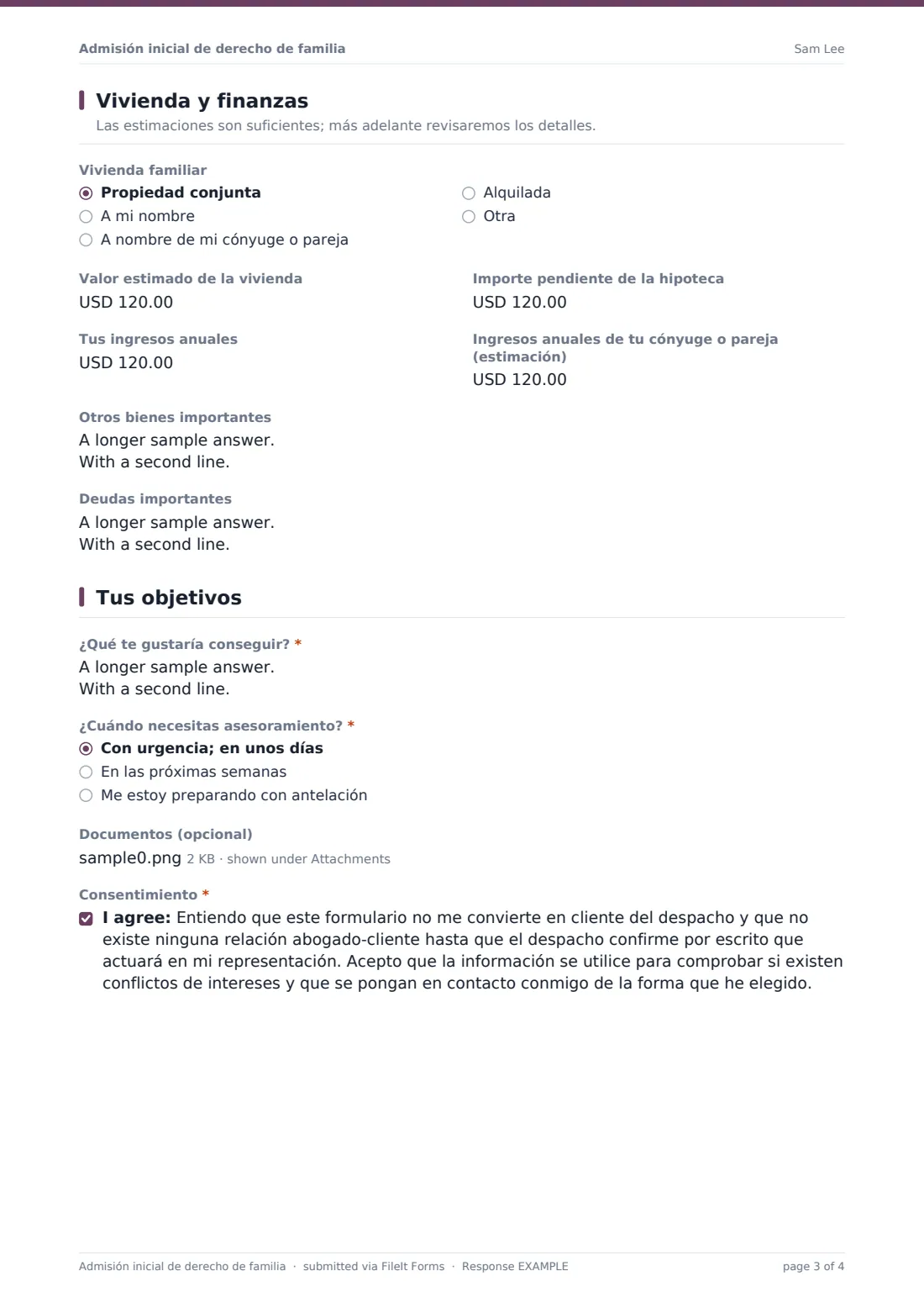 Admisión inicial de derecho de familia — PDF de respuesta de ejemplo, página 3 de 4
