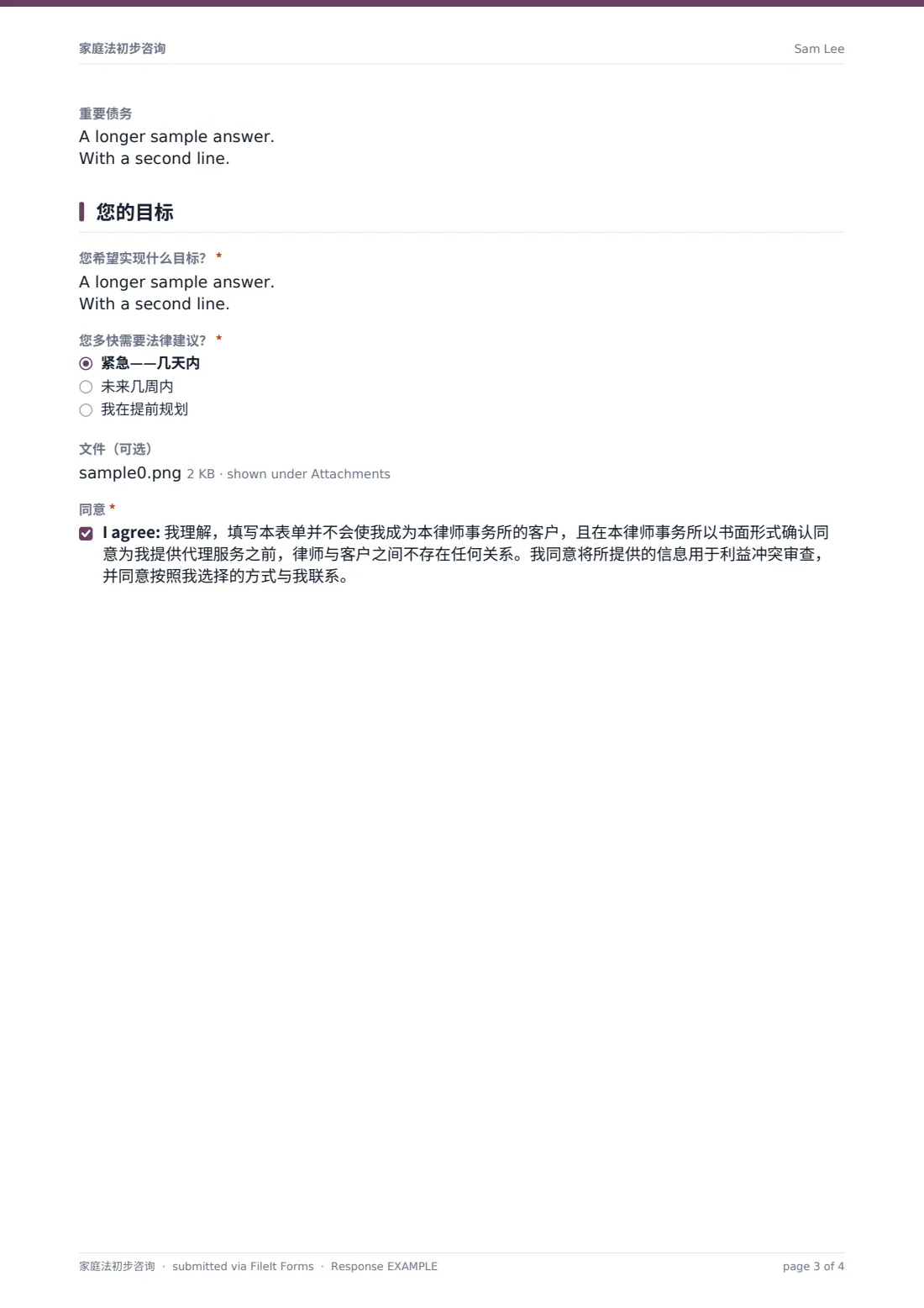 家庭法初步咨询 — 示例回复 PDF，第 3 页，共 4 页