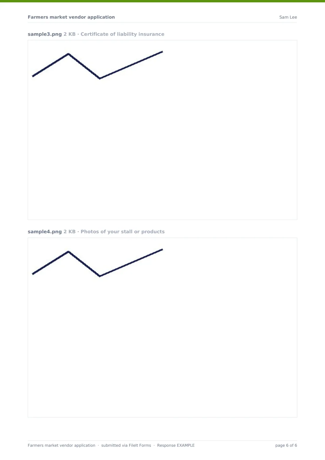 Farmers market vendor application — example response PDF, page 6 of 6