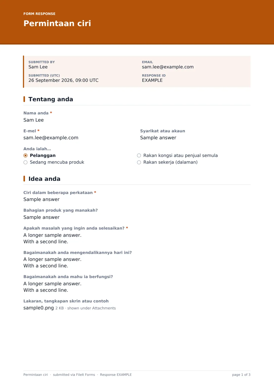 Permintaan ciri — PDF respons contoh, halaman 1 daripada 3