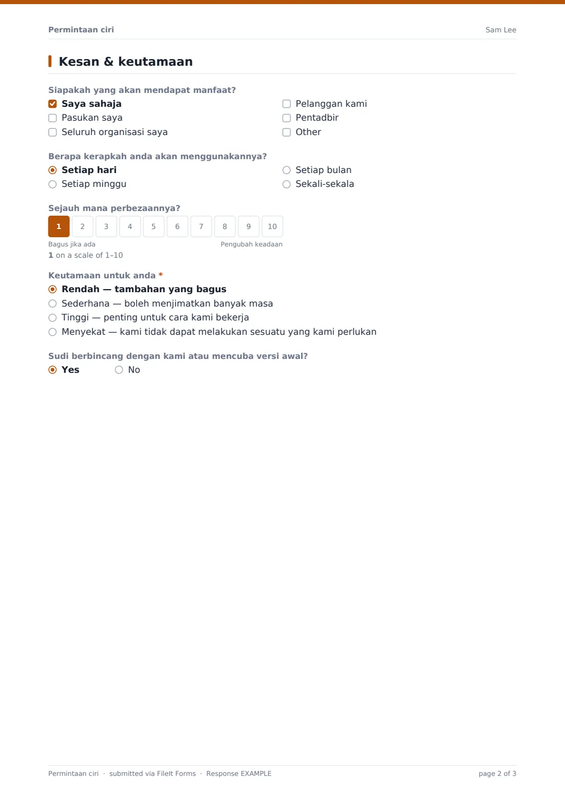 Permintaan ciri — PDF respons contoh, halaman 2 daripada 3