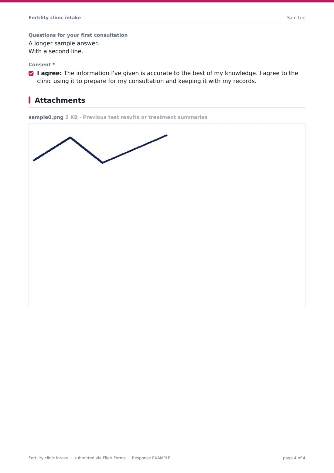 Fertility clinic intake — example response PDF, page 4 of 4
