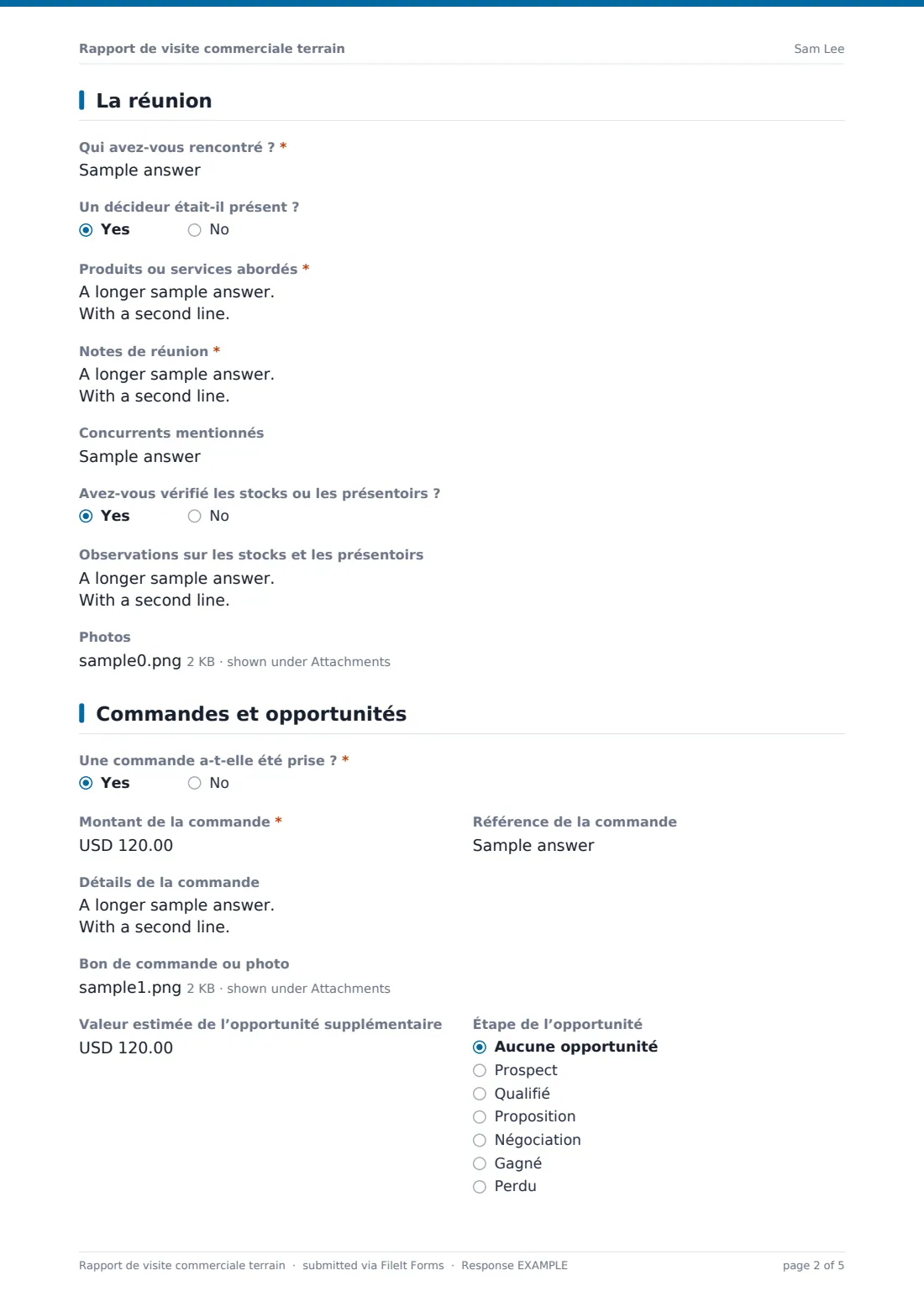 Rapport de visite commerciale terrain — exemple de réponse au format PDF, page 2 sur 5