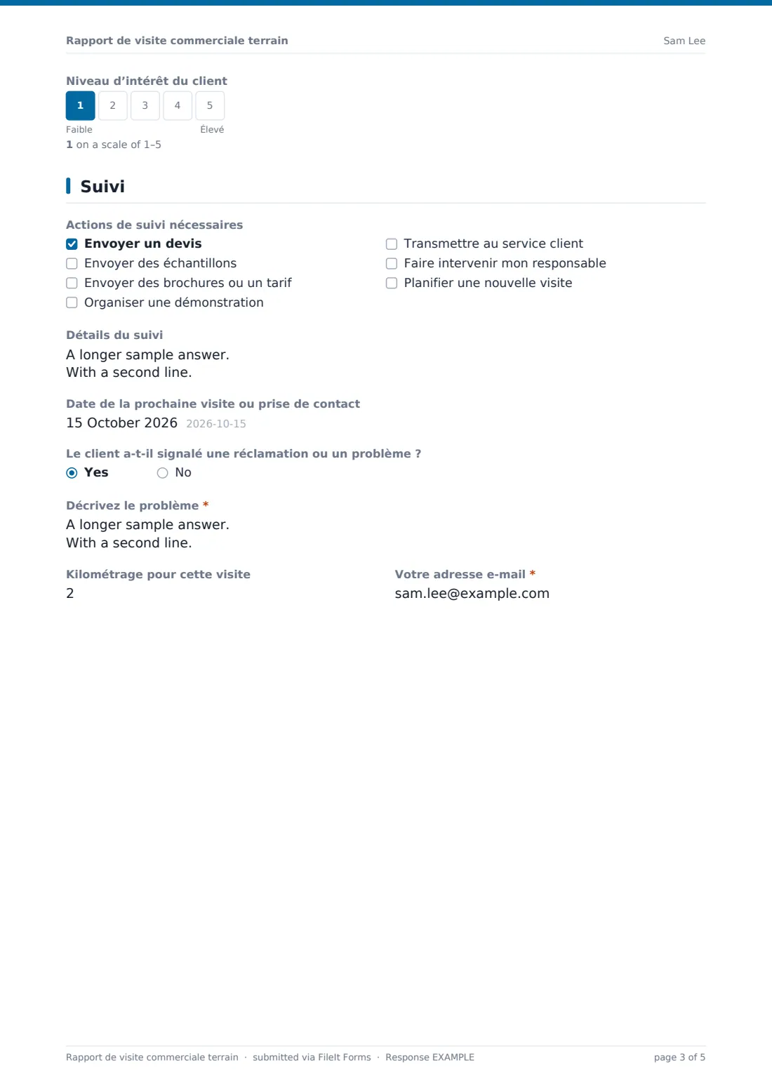 Rapport de visite commerciale terrain — exemple de réponse au format PDF, page 3 sur 5