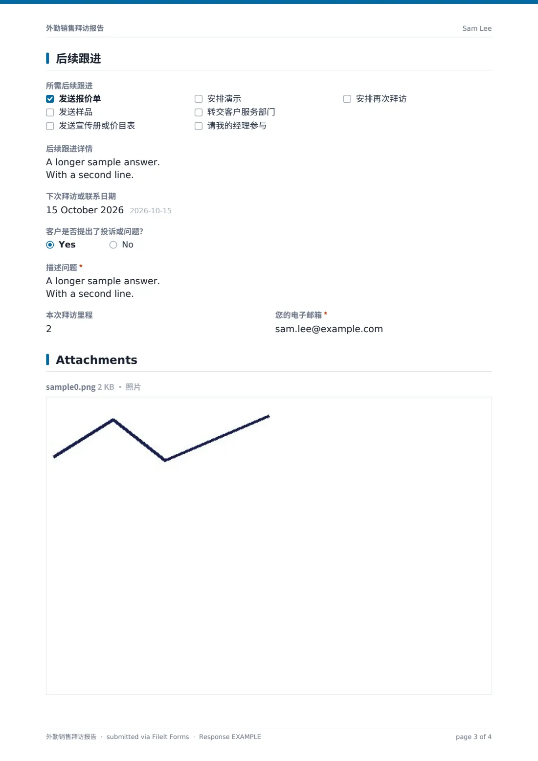 外勤销售拜访报告 — 示例回复 PDF，第 3 页，共 4 页