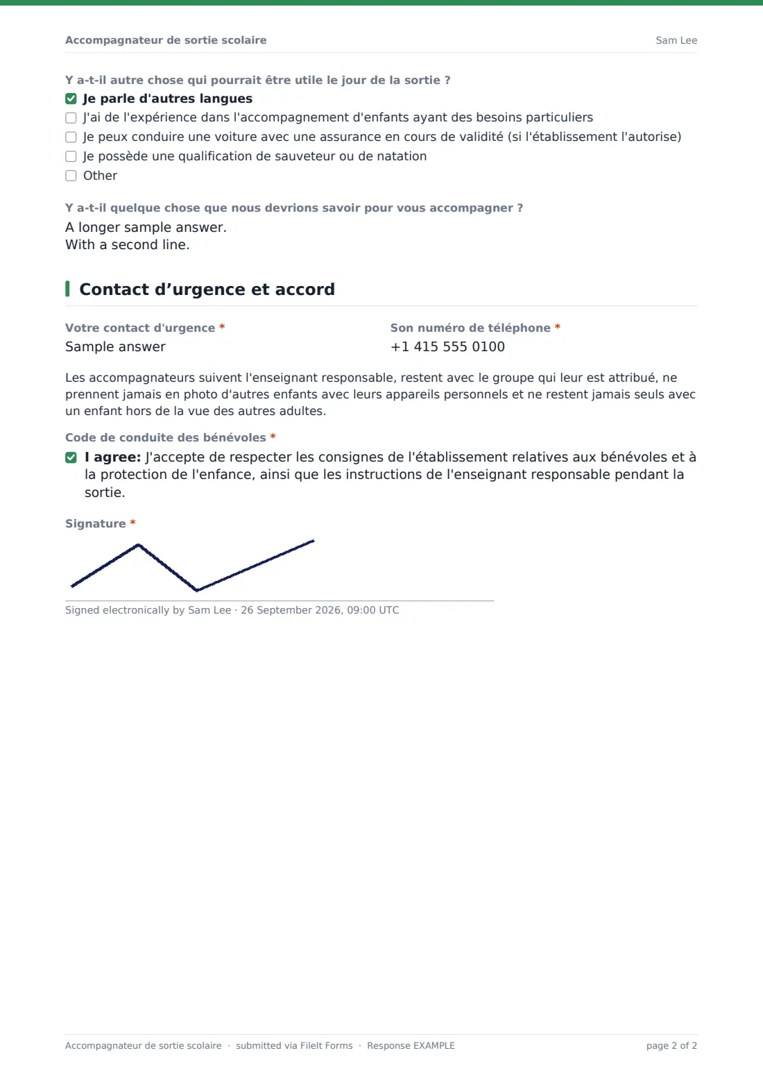 Accompagnateur de sortie scolaire — exemple de réponse au format PDF, page 2 sur 2