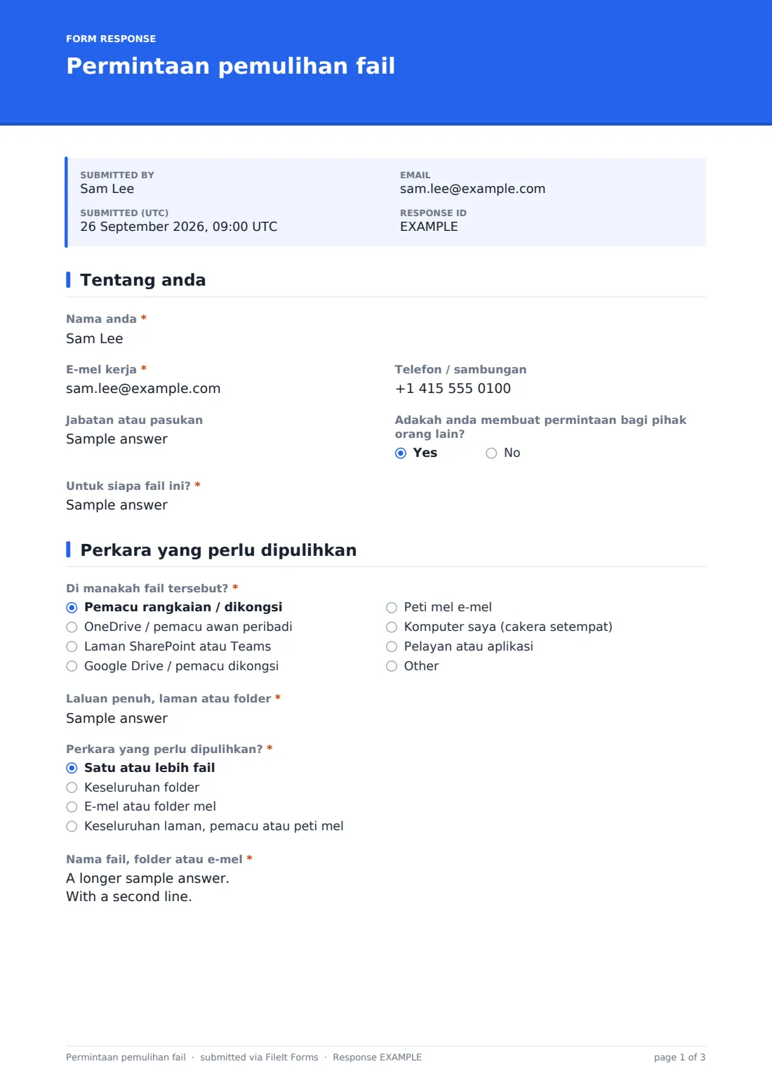 Permintaan pemulihan fail — PDF respons contoh, halaman 1 daripada 3