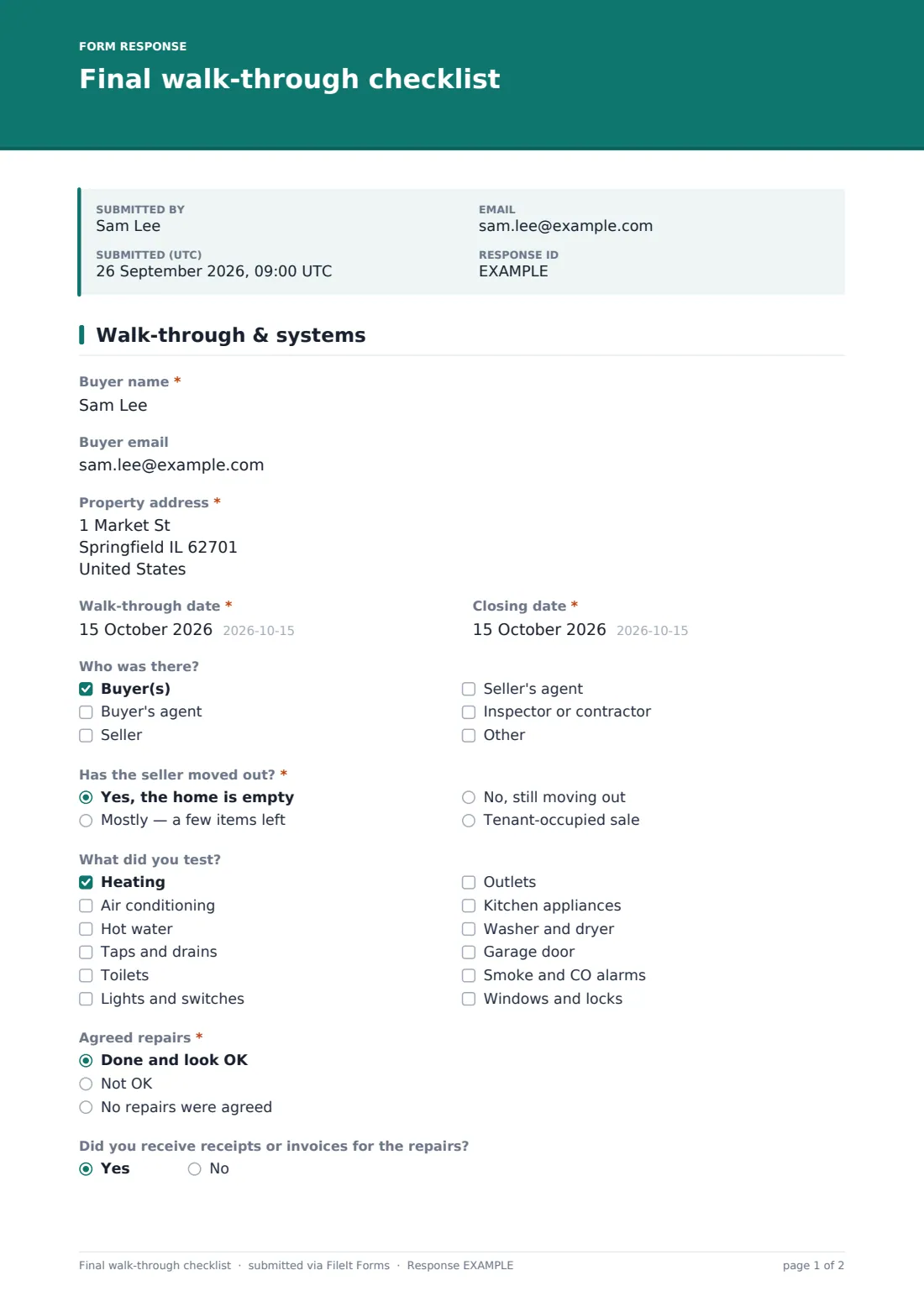 Final walk-through checklist — example response PDF, page 1 of 2