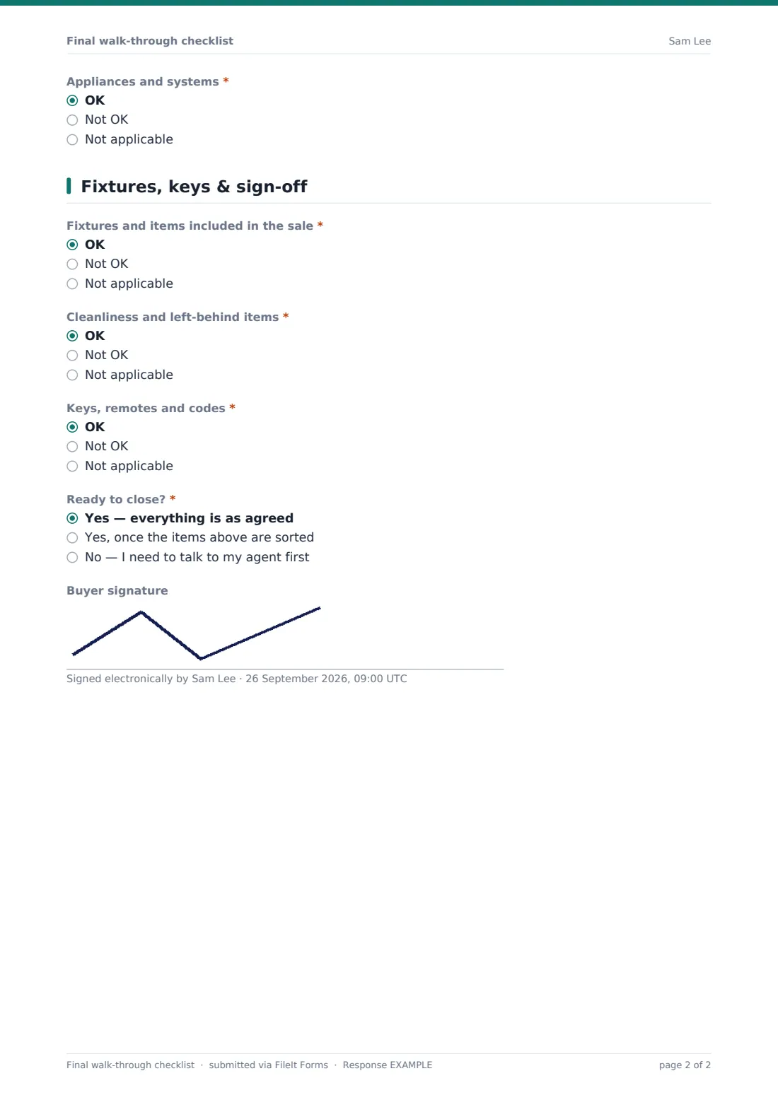 Final walk-through checklist — example response PDF, page 2 of 2