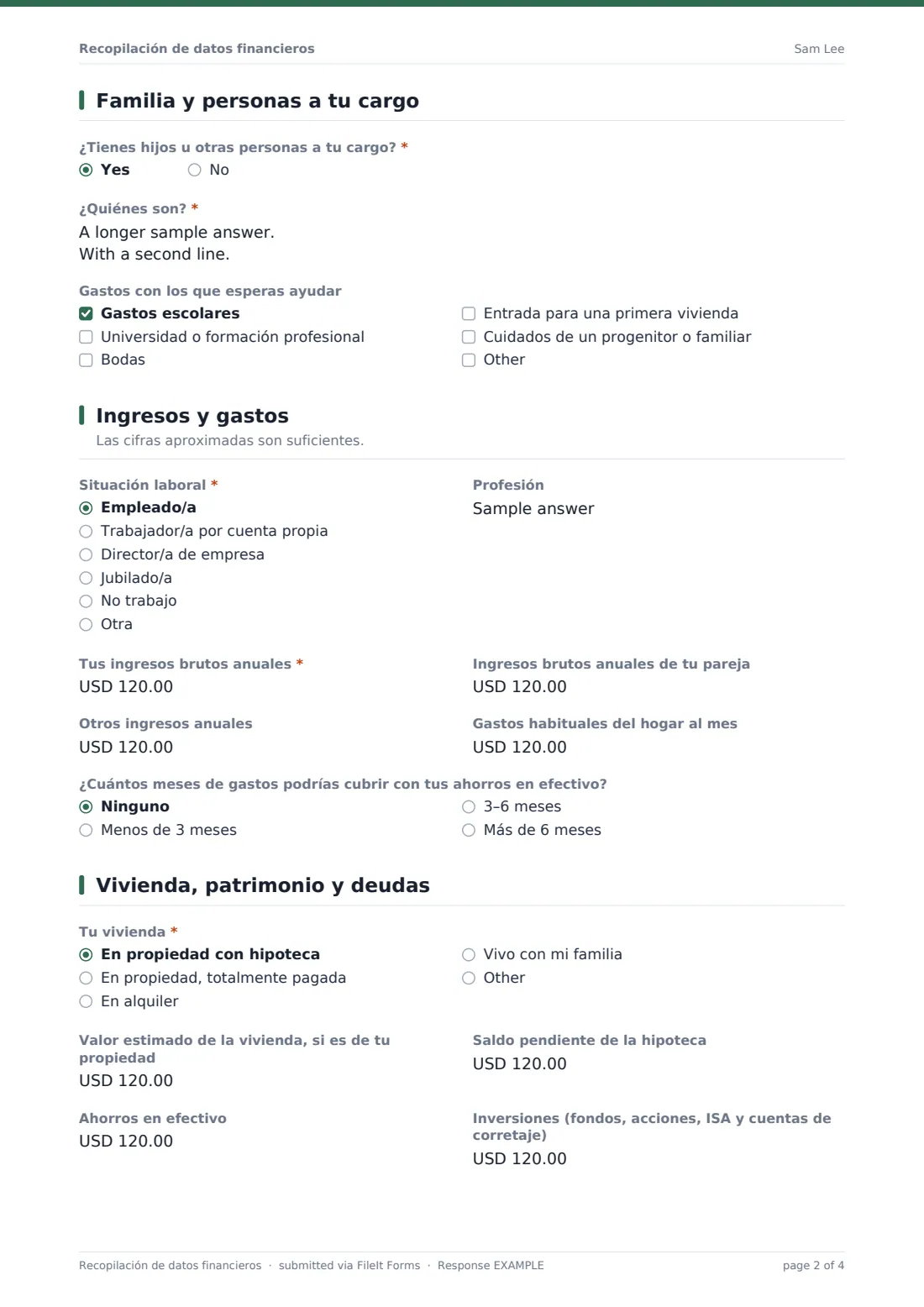 Recopilación de datos financieros — PDF de respuesta de ejemplo, página 2 de 4