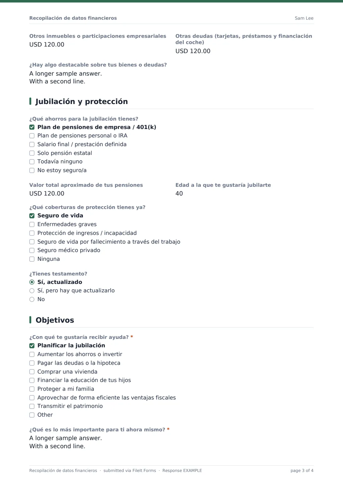 Recopilación de datos financieros — PDF de respuesta de ejemplo, página 3 de 4