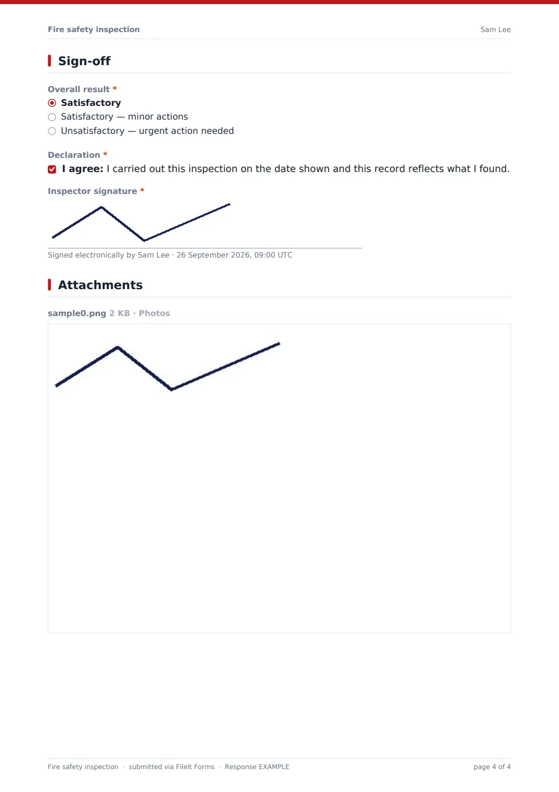 Fire safety inspection — example response PDF, page 4 of 4
