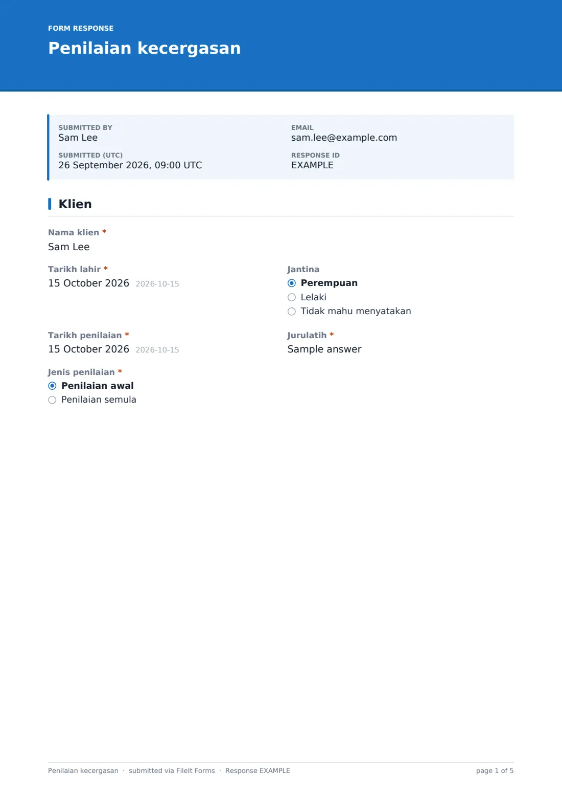 Penilaian kecergasan — PDF respons contoh, halaman 1 daripada 5