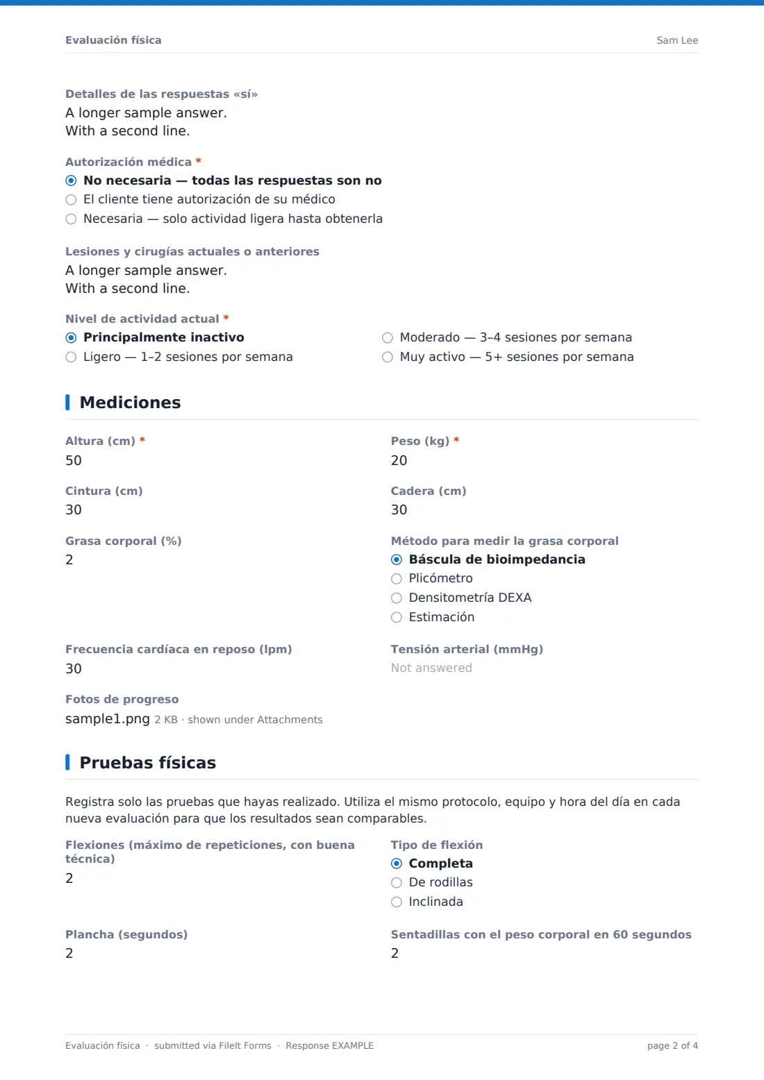 Evaluación física — PDF de respuesta de ejemplo, página 2 de 4