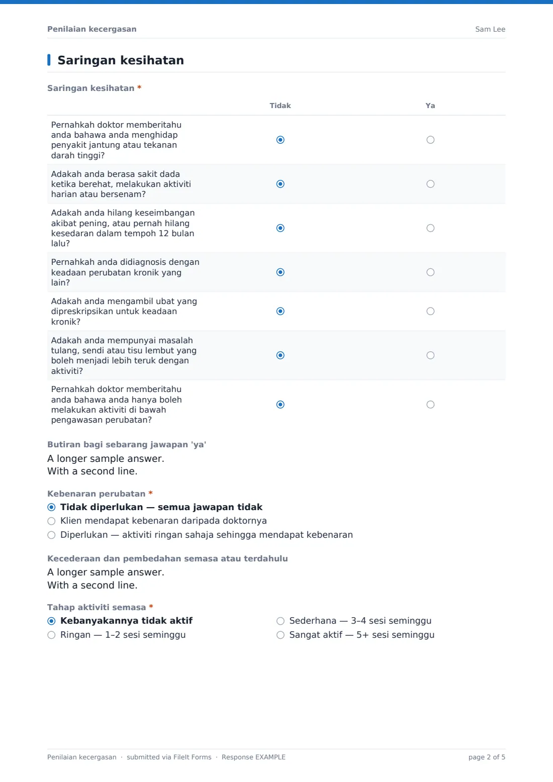 Penilaian kecergasan — PDF respons contoh, halaman 2 daripada 5