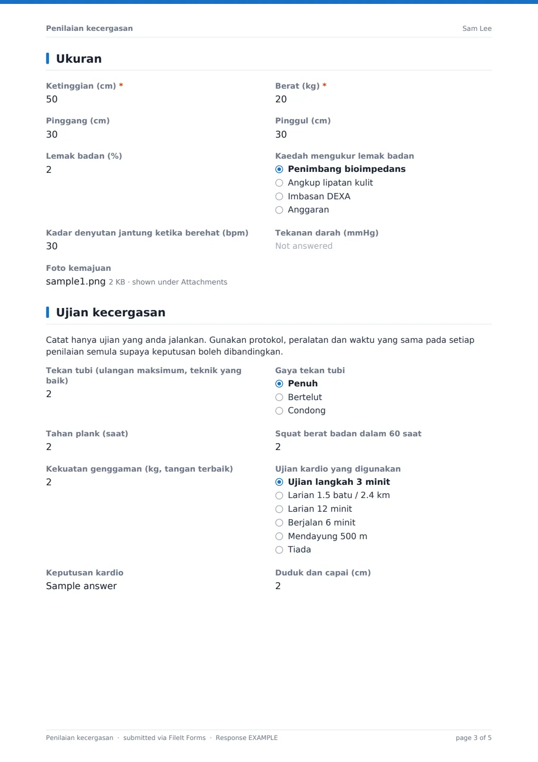 Penilaian kecergasan — PDF respons contoh, halaman 3 daripada 5