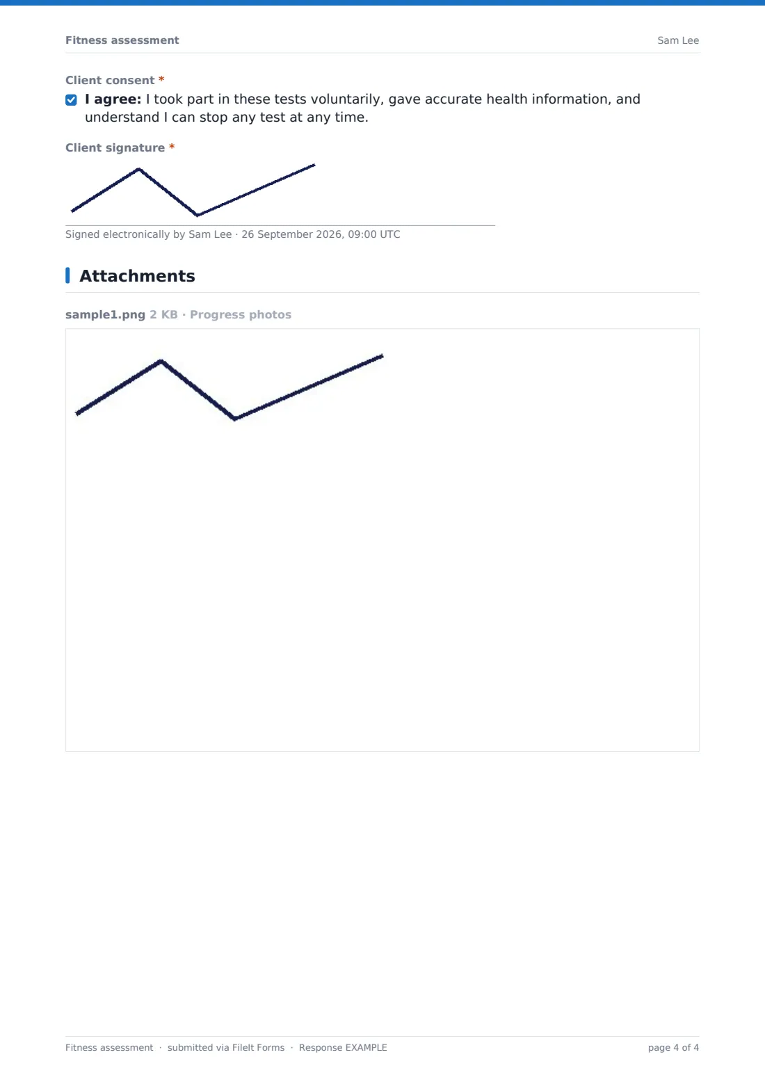 Fitness assessment — example response PDF, page 4 of 4