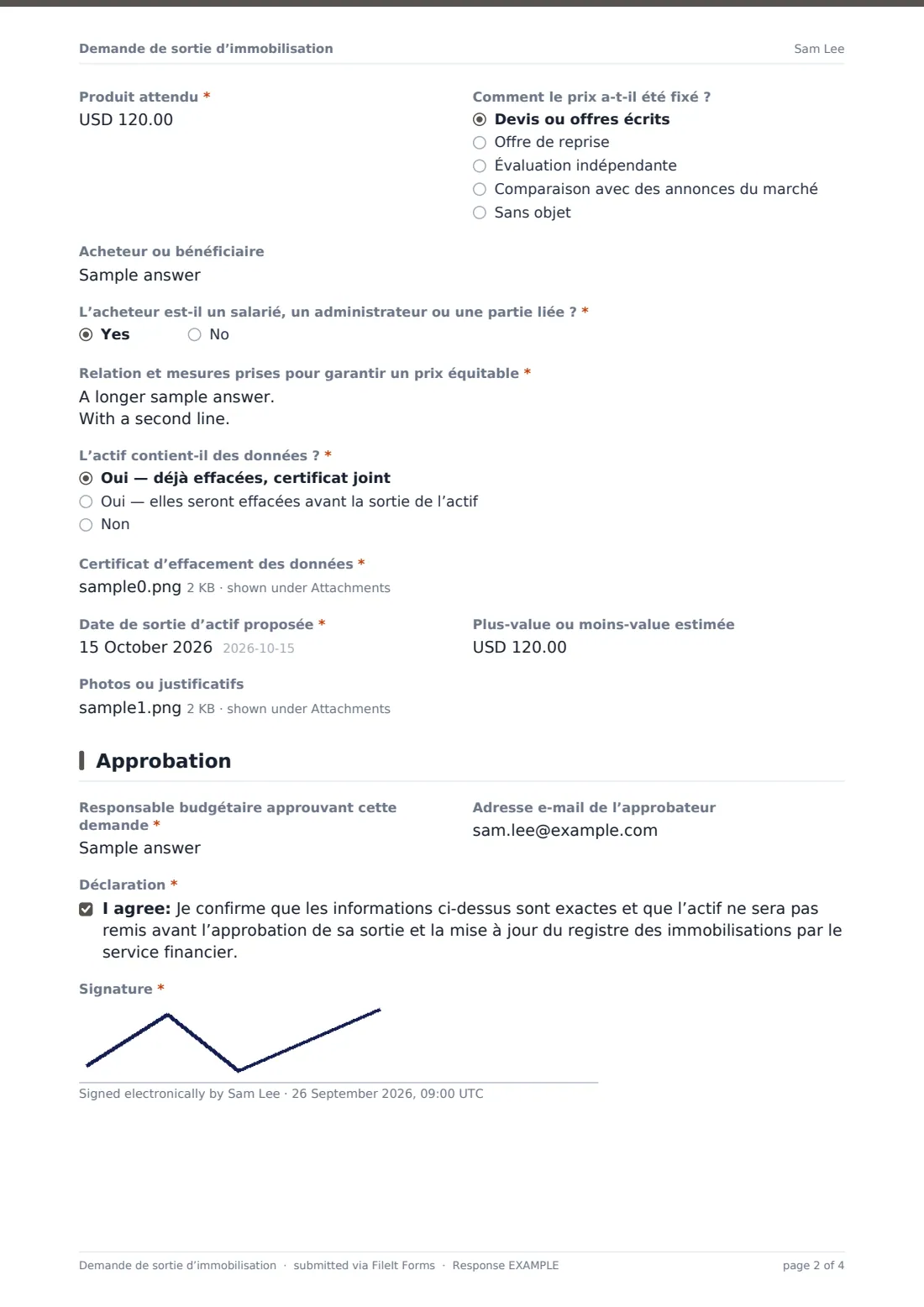 Demande de sortie d’immobilisation — exemple de réponse au format PDF, page 2 sur 4