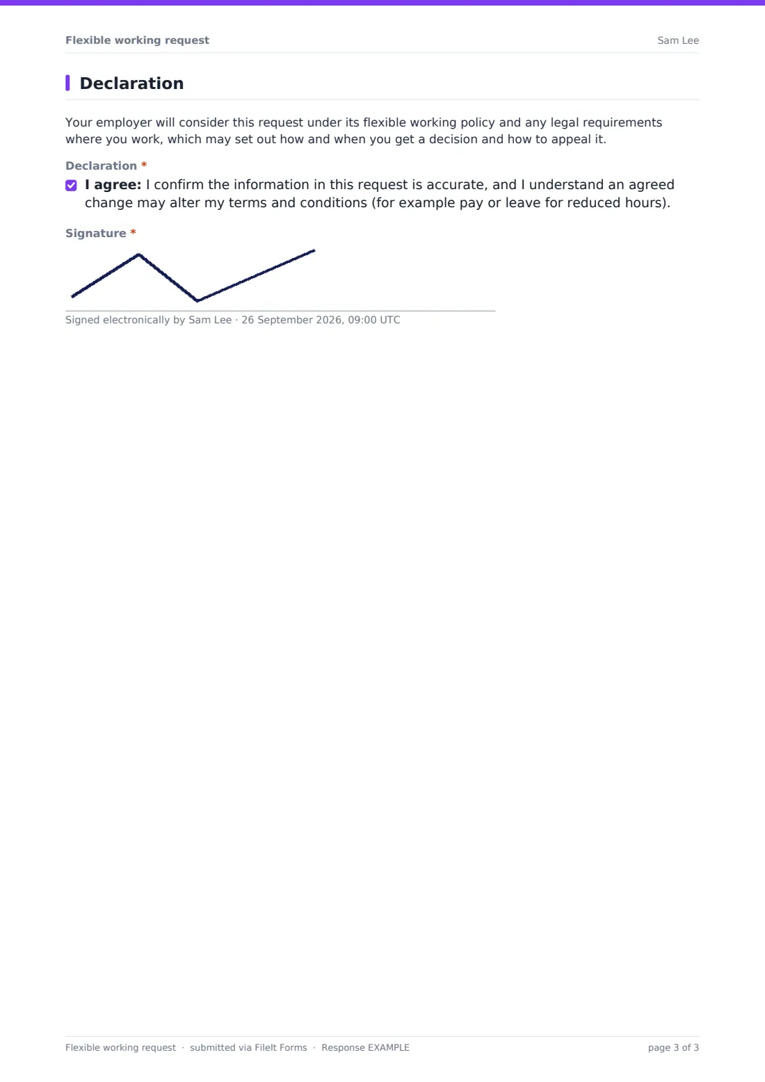 Flexible working request — example response PDF, page 3 of 3