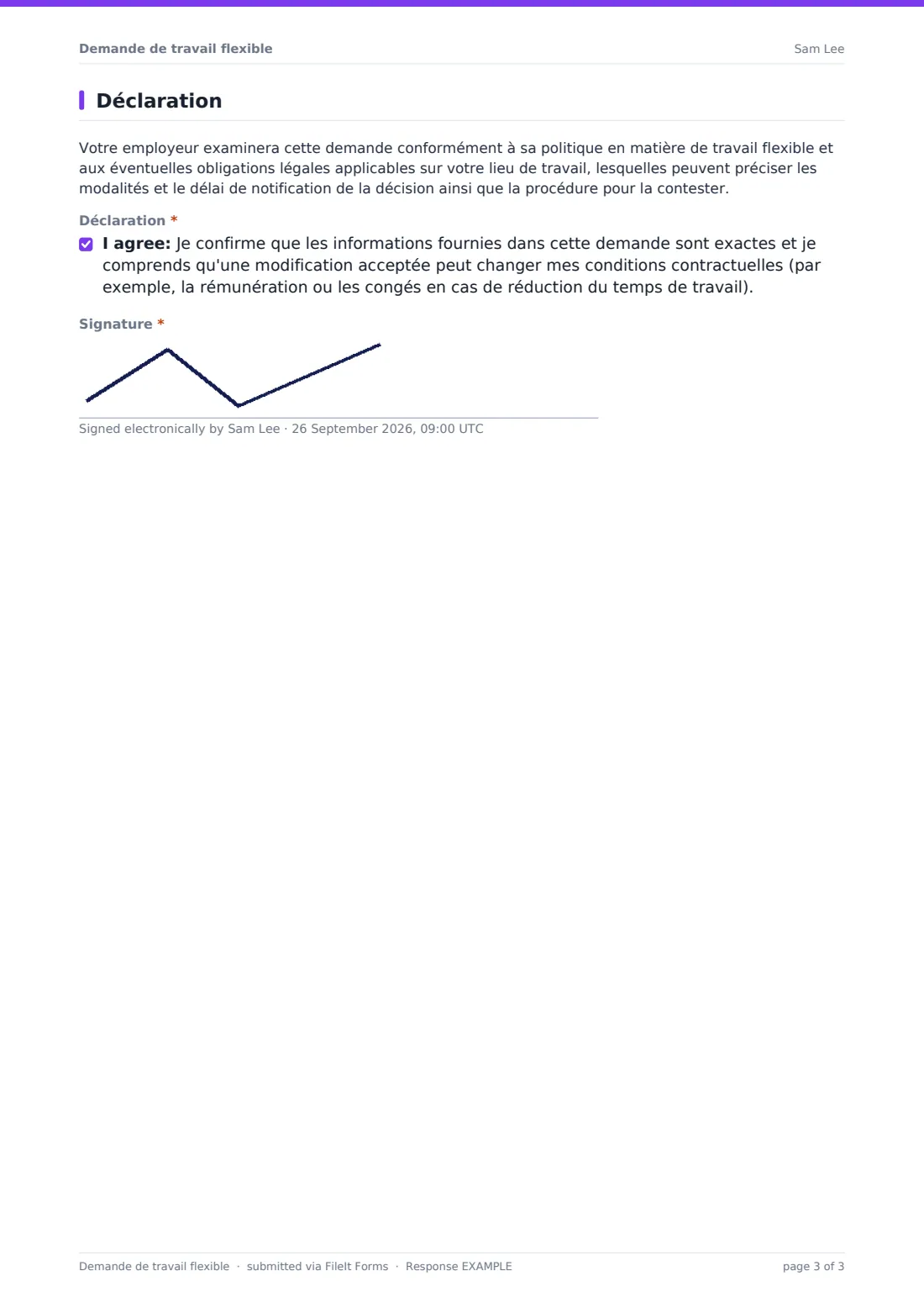 Demande de travail flexible — exemple de réponse au format PDF, page 3 sur 3