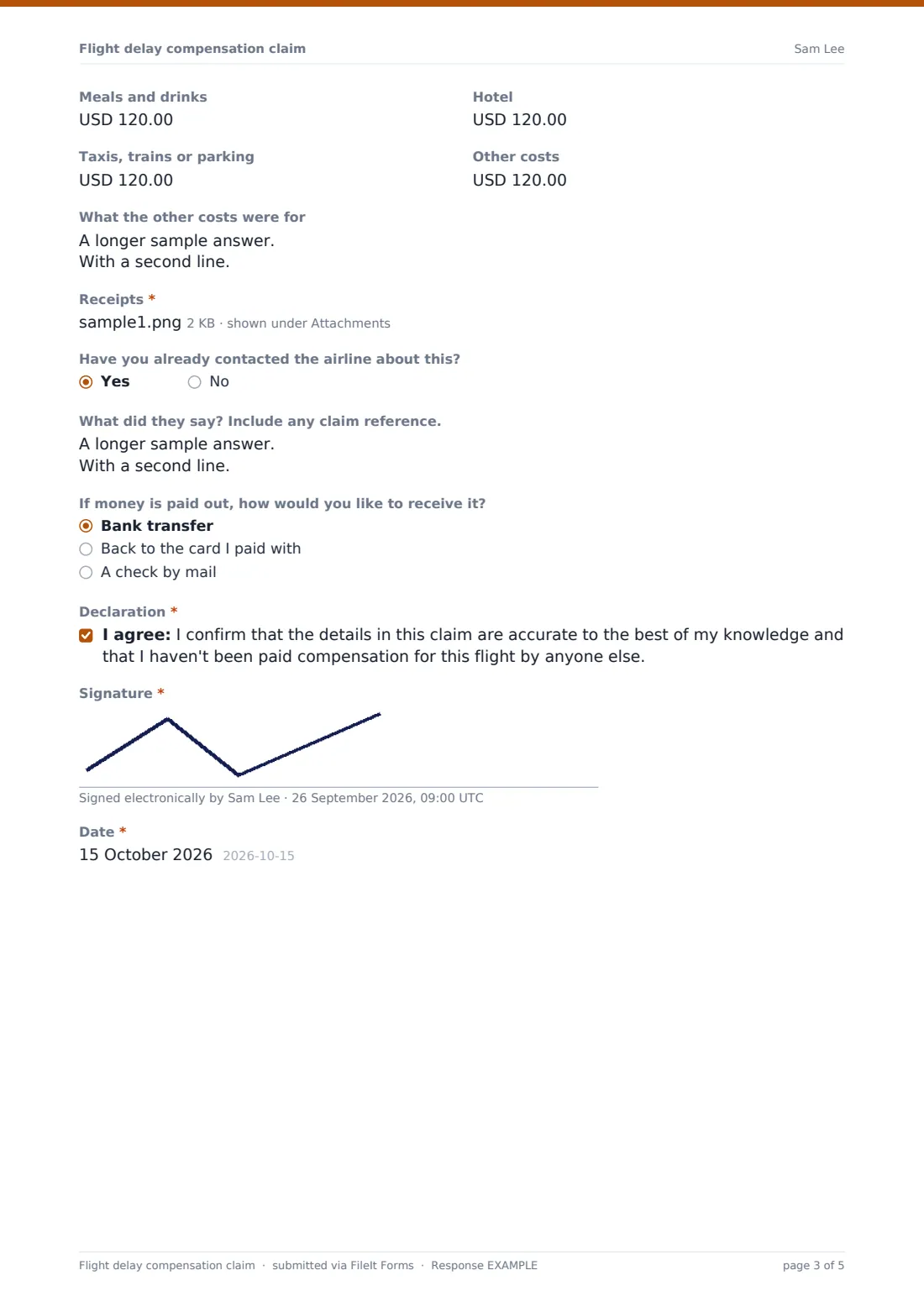 Flight delay compensation claim — example response PDF, page 3 of 5