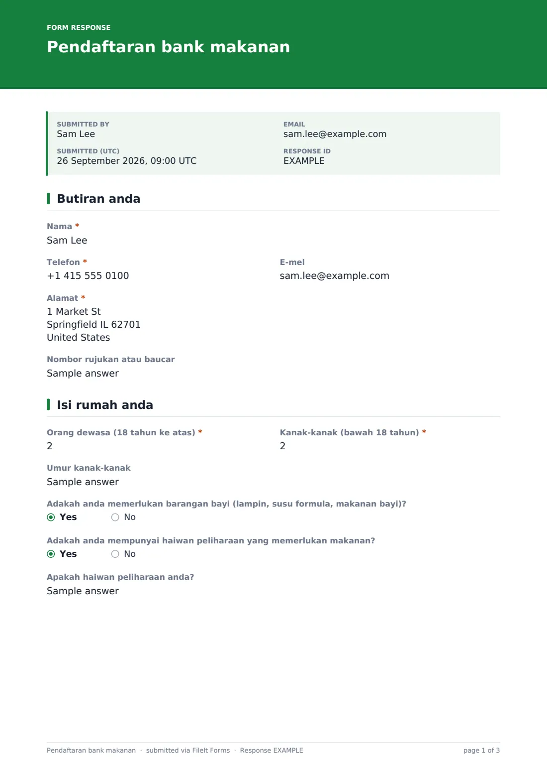 Pendaftaran bank makanan — PDF respons contoh, halaman 1 daripada 3
