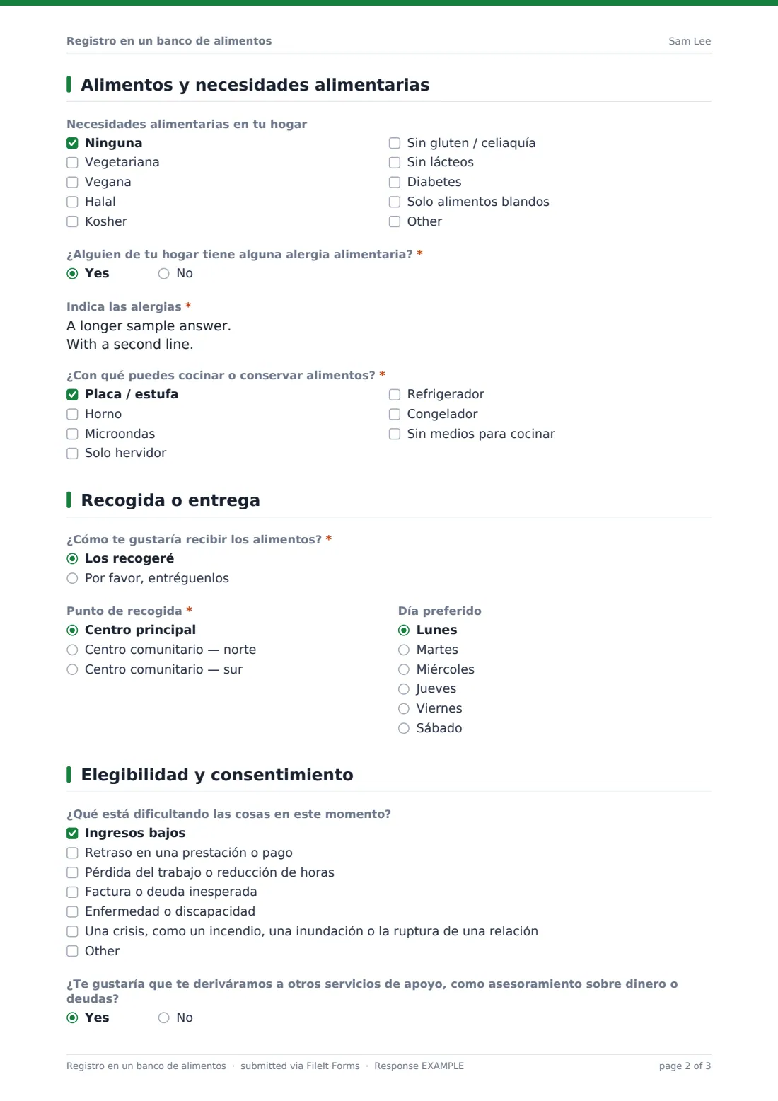 Registro en un banco de alimentos — PDF de respuesta de ejemplo, página 2 de 3