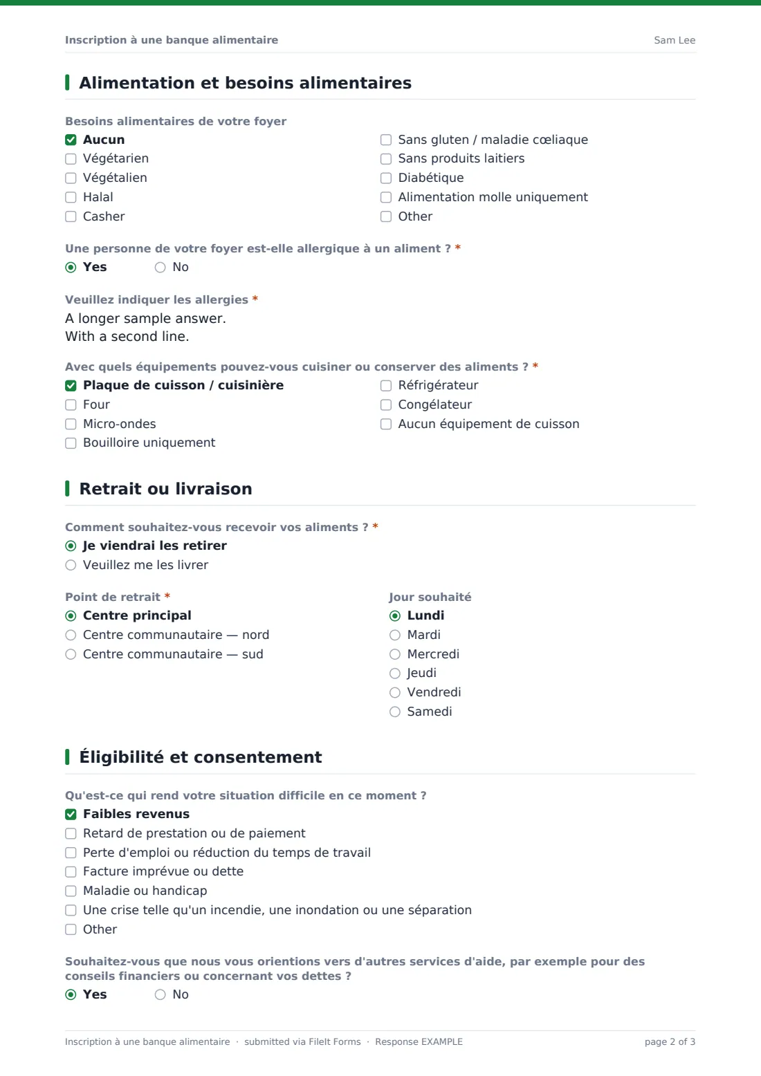 Inscription à une banque alimentaire — exemple de réponse au format PDF, page 2 sur 3