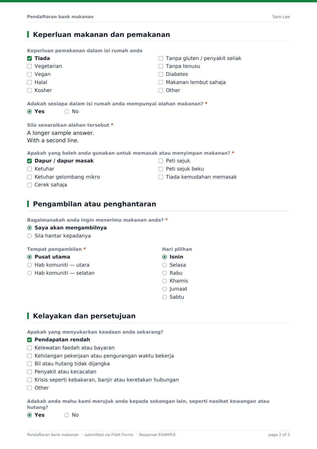 Pendaftaran bank makanan — PDF respons contoh, halaman 2 daripada 3