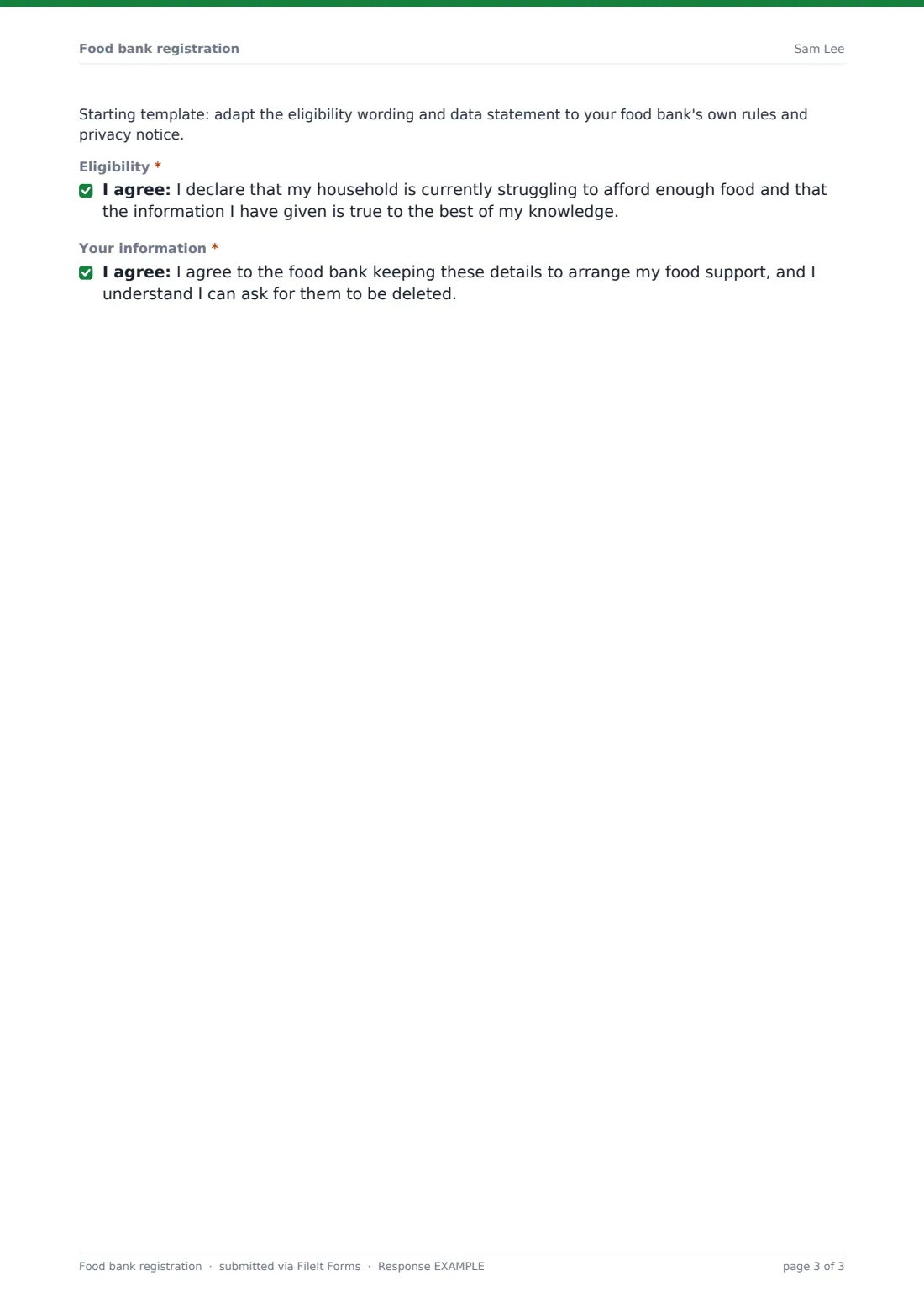 Food bank registration — example response PDF, page 3 of 3