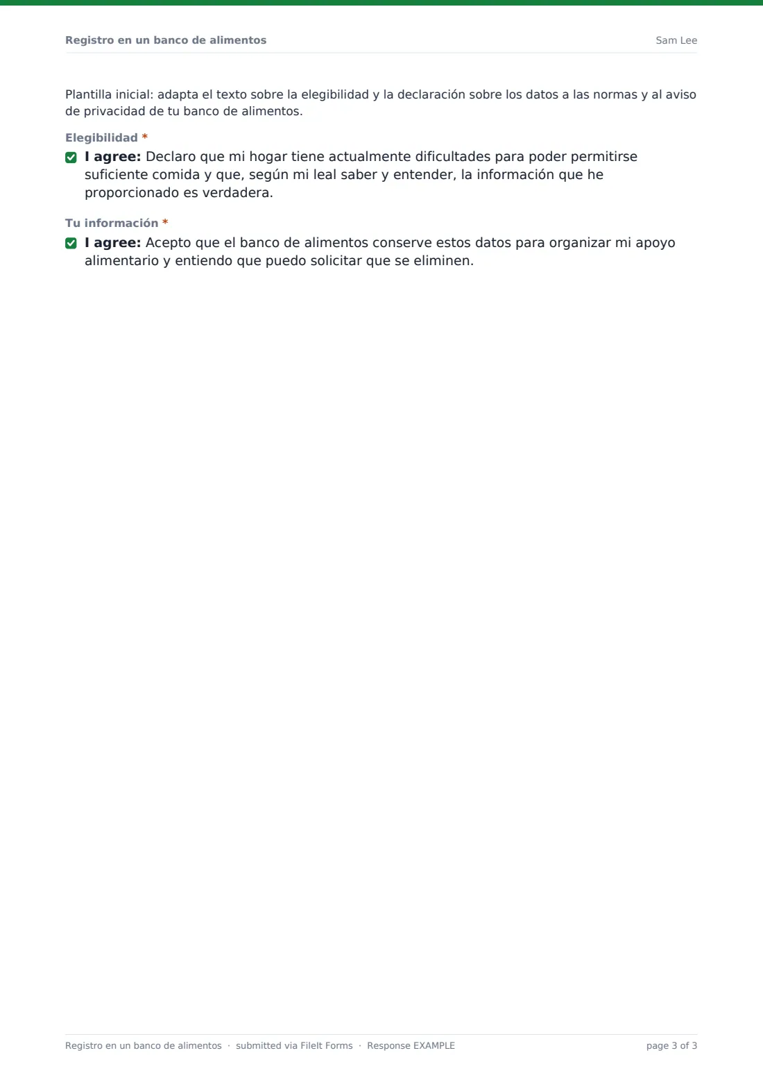 Registro en un banco de alimentos — PDF de respuesta de ejemplo, página 3 de 3